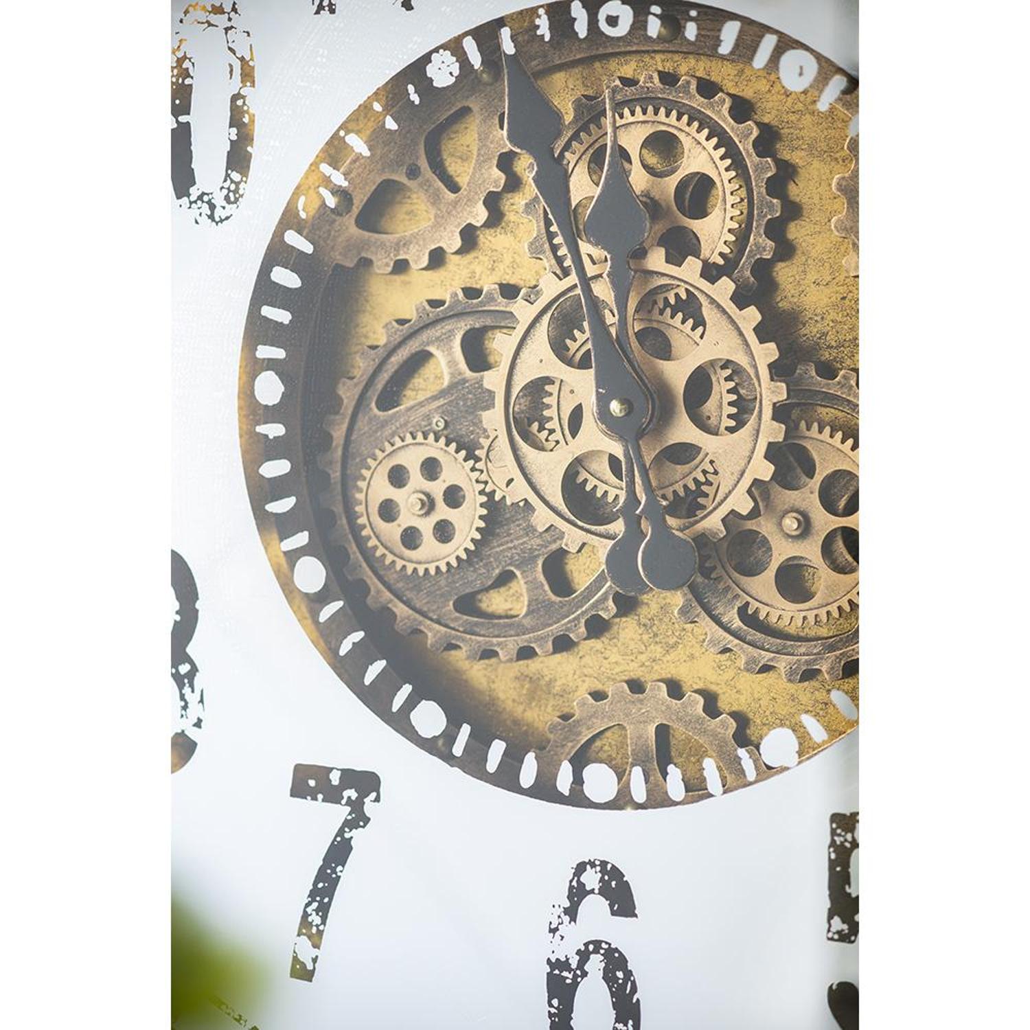 32" Square Gold and Silver Wood and Mirror Analog Exposed Gear Wall Clock - Home Decor