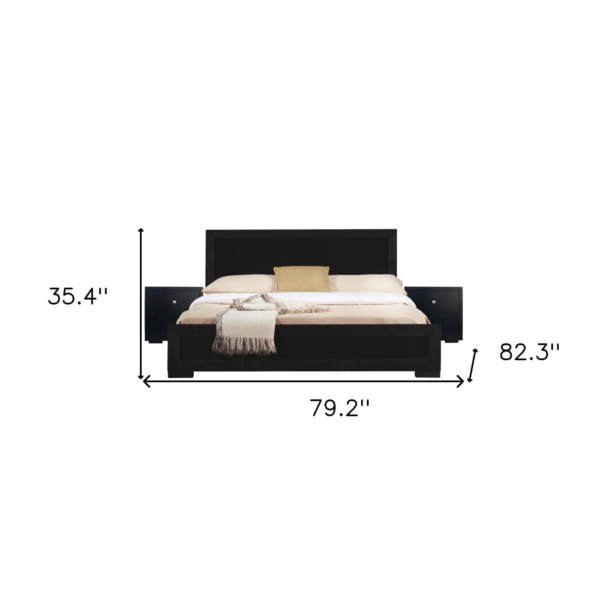 Moma Black Wood Platform King Bed With Two Nightstands - Bed & Bath