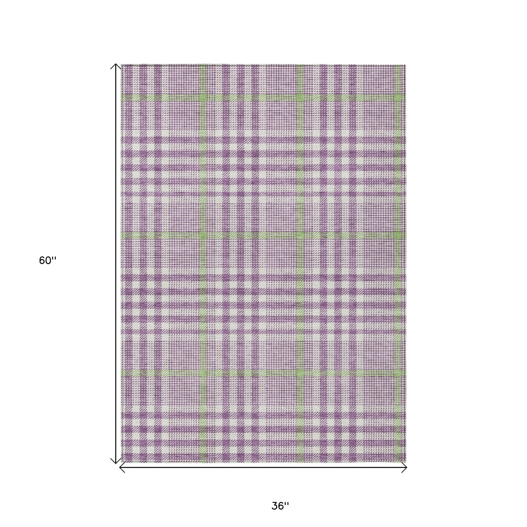 3' X 5' Purple Green And Ivory Plaid Washable Indoor Outdoor Area Rug - Sports & Outdoor