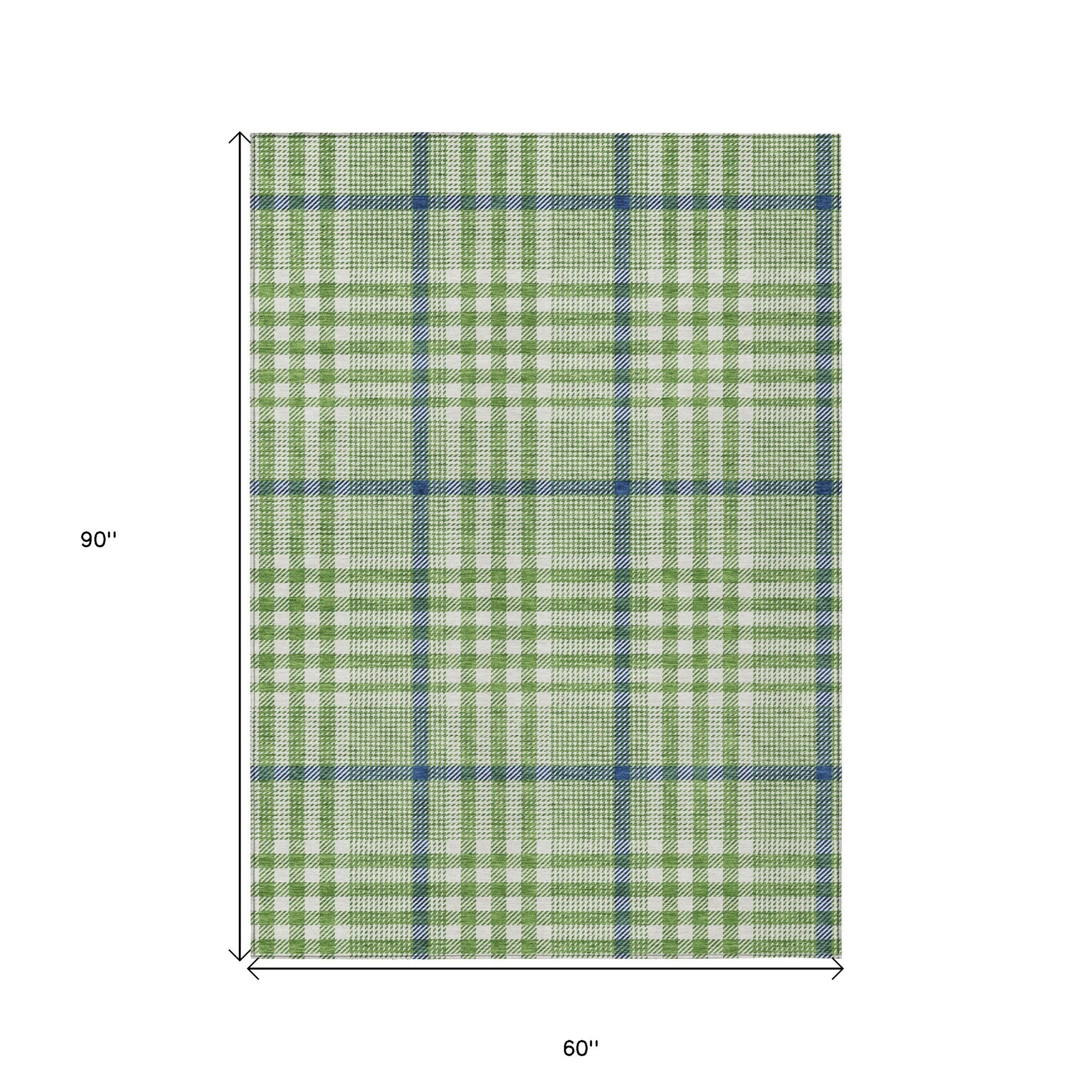 5' X 8' Green And Ivory Plaid Washable Indoor Outdoor Area Rug - Sports & Outdoor