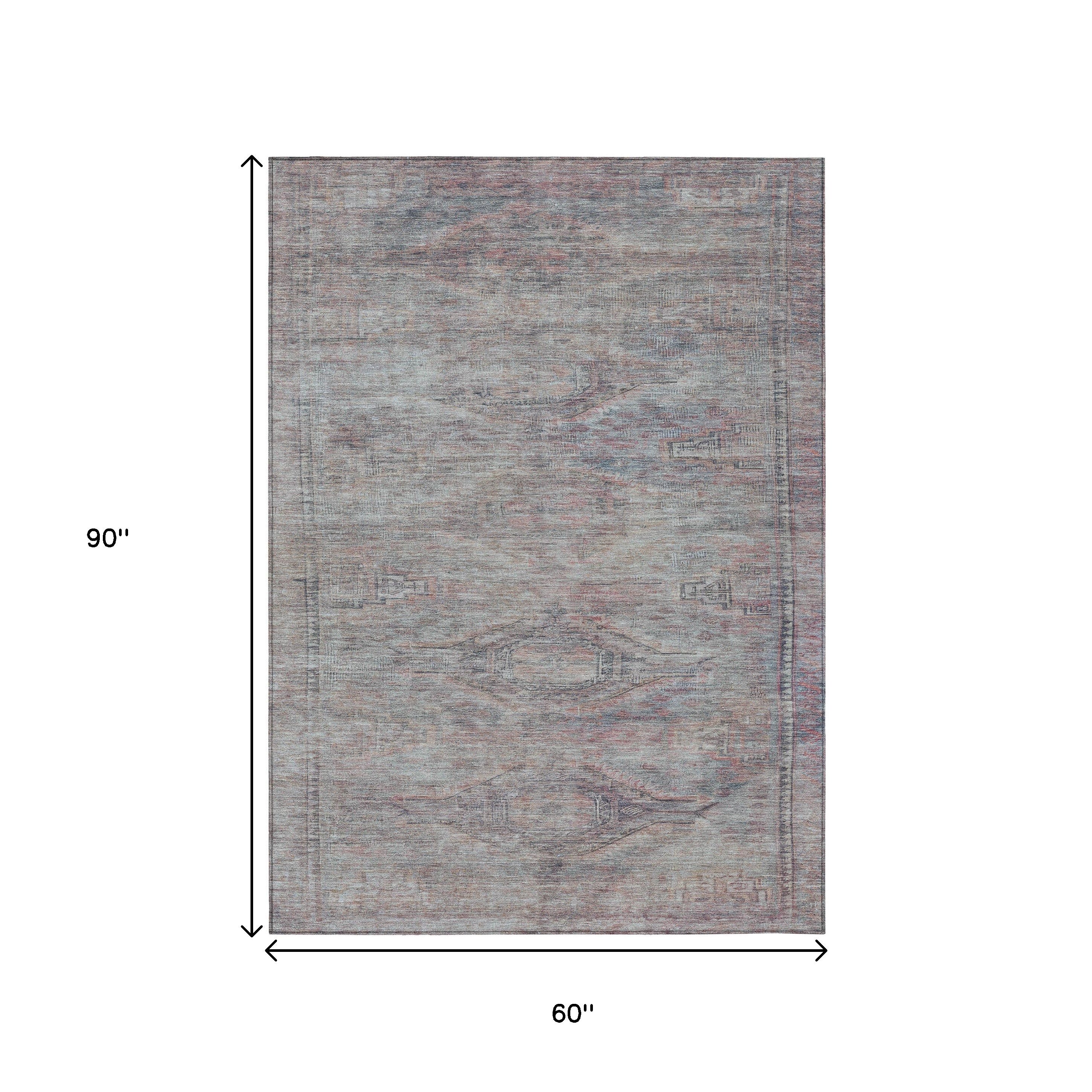 5' X 8' Pewter And Gray Aztec Washable Indoor Outdoor Area Rug - Sports & Outdoor