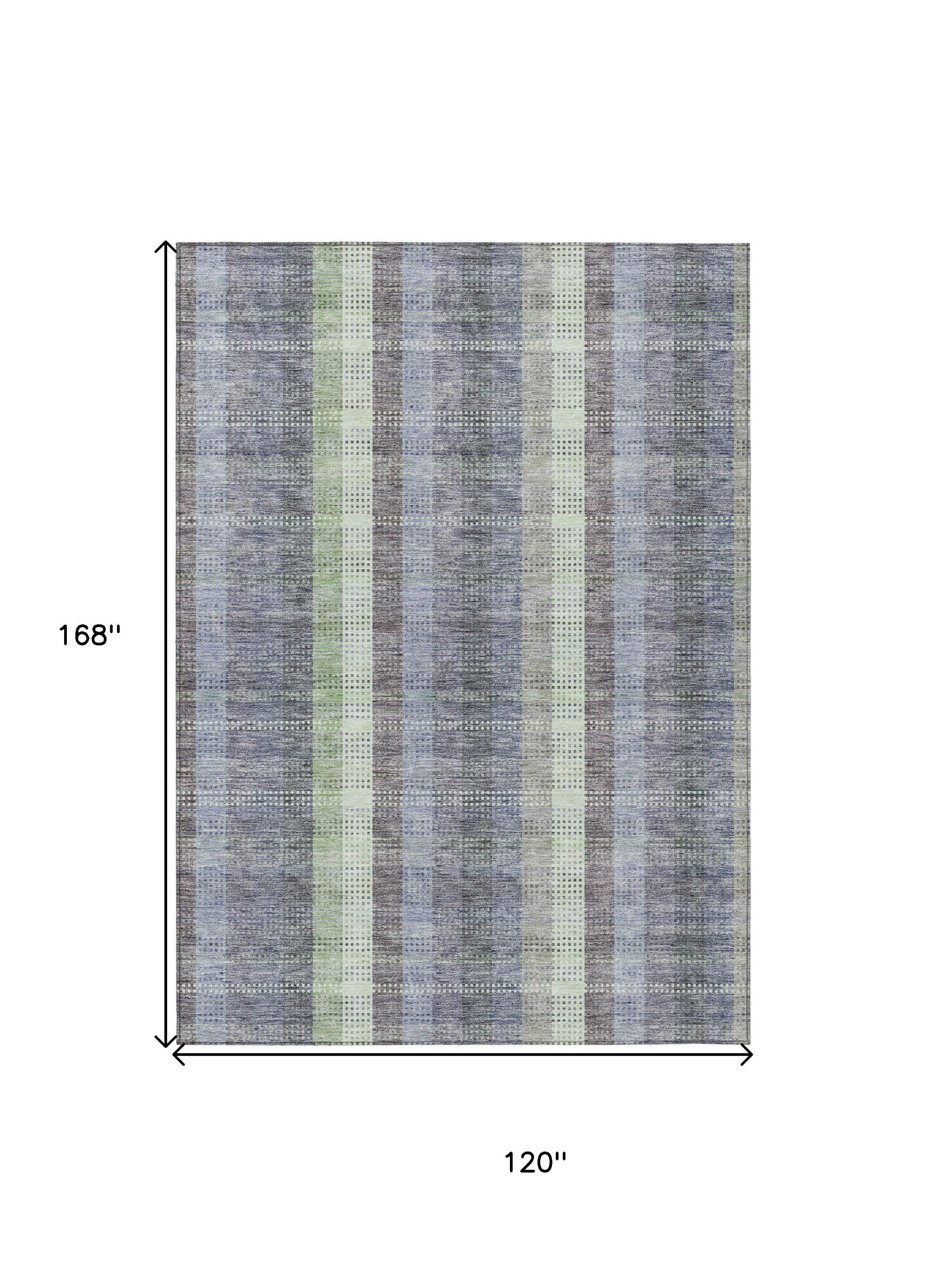 10' X 14' Pewter Gray And Mint Green Plaid Washable Indoor Outdoor Area Rug - Sports & Outdoor
