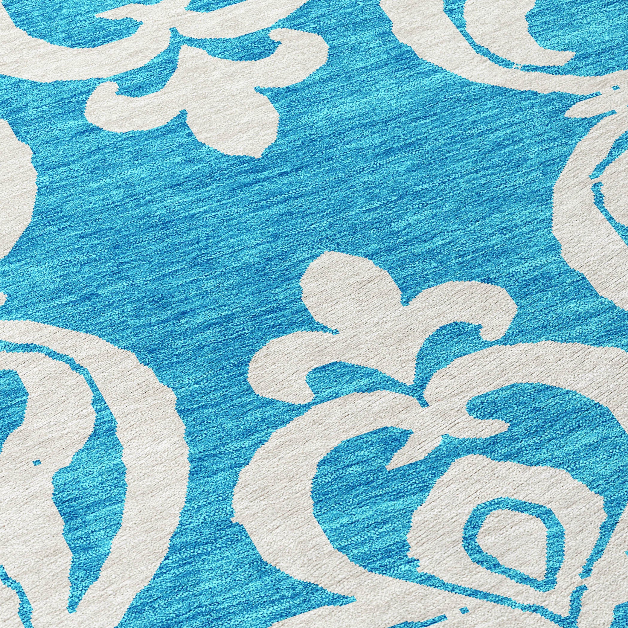 10' X 14' Turquoise And Ivory Damask Washable Indoor Outdoor Area Rug - Sports & Outdoor