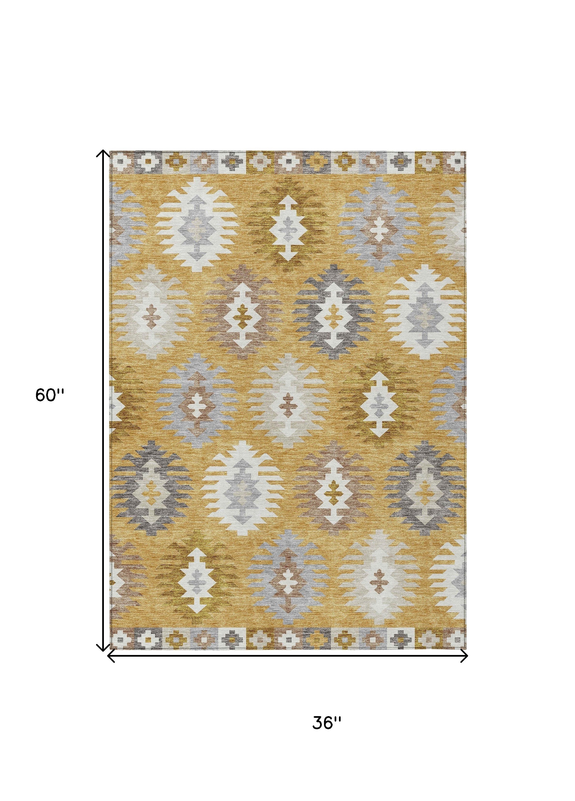 3' X 5' Gold Ivory And Taupe Southwestern Washable Indoor Outdoor Area Rug - Sports & Outdoor
