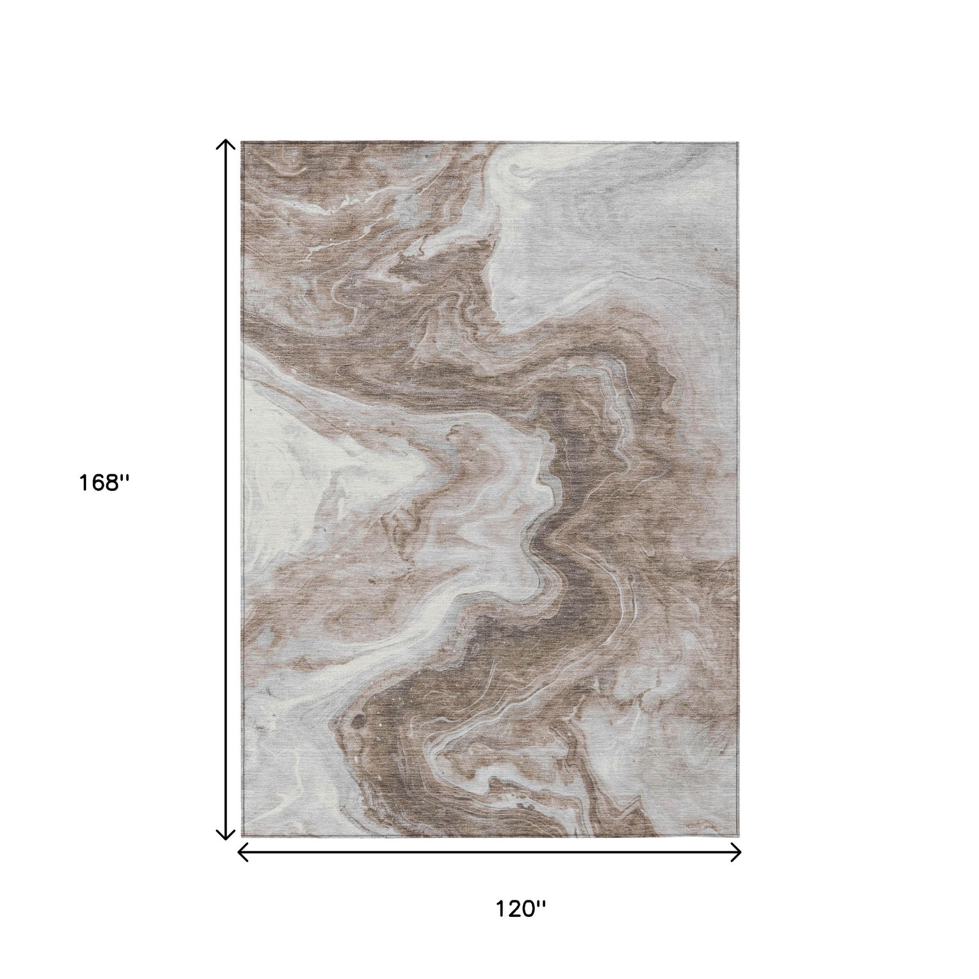 10' X 14' Taupe And Silver Abstract Washable Indoor Outdoor Area Rug - Sports & Outdoor