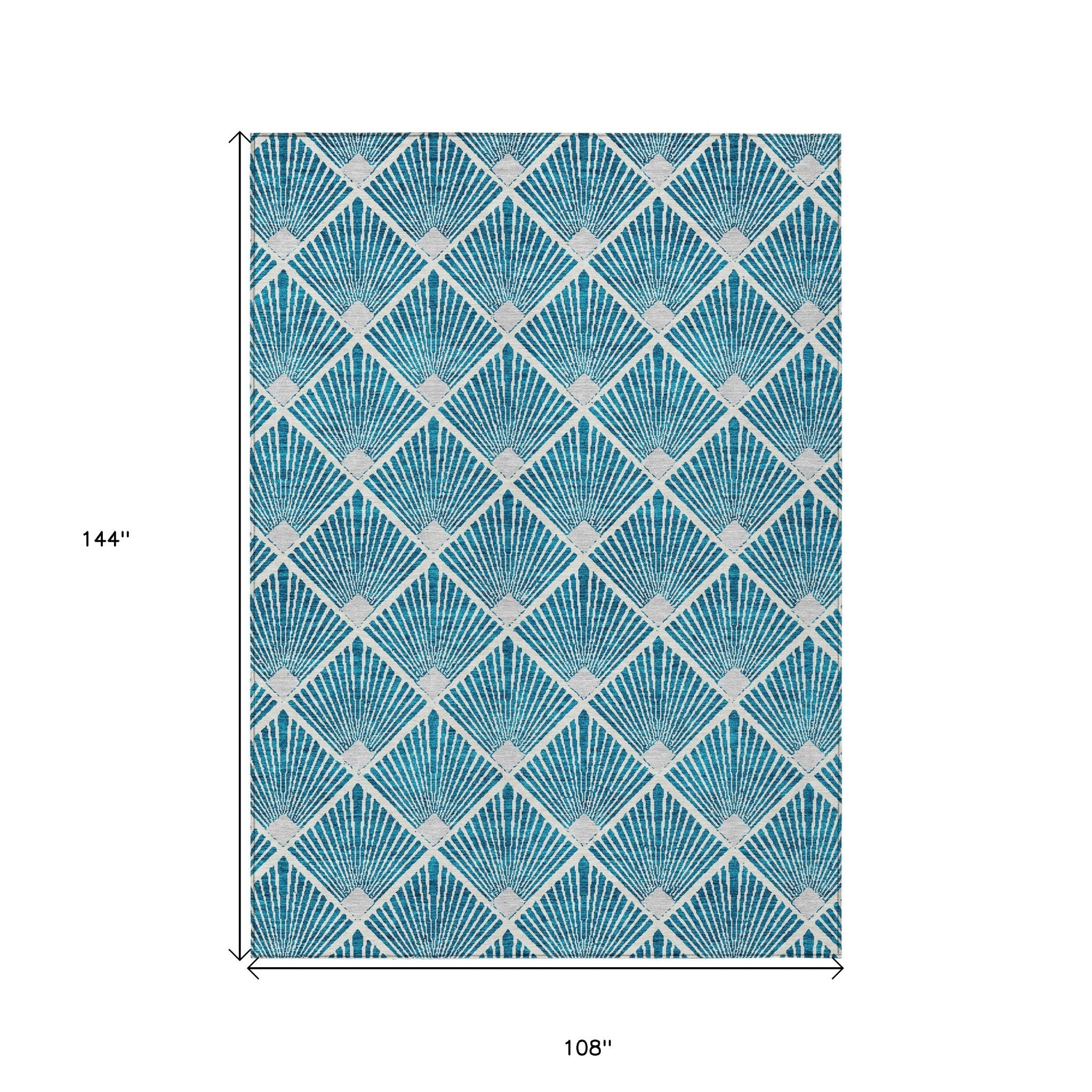 9' X 12' Teal Blue And Ivory Geometric Washable Indoor Outdoor Area Rug - Outdoor