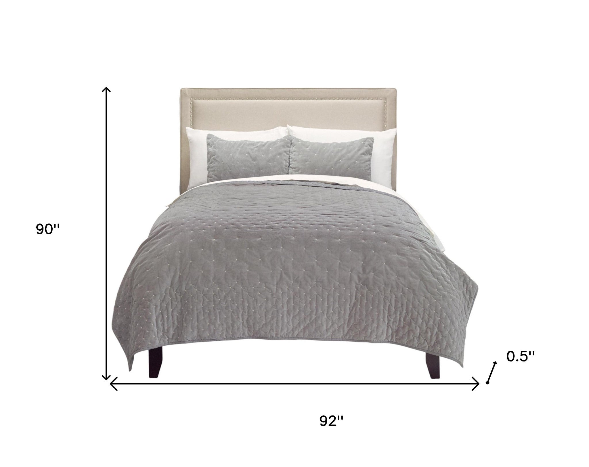 Gray Polka Dots Queen Quilt - Bed & Bath