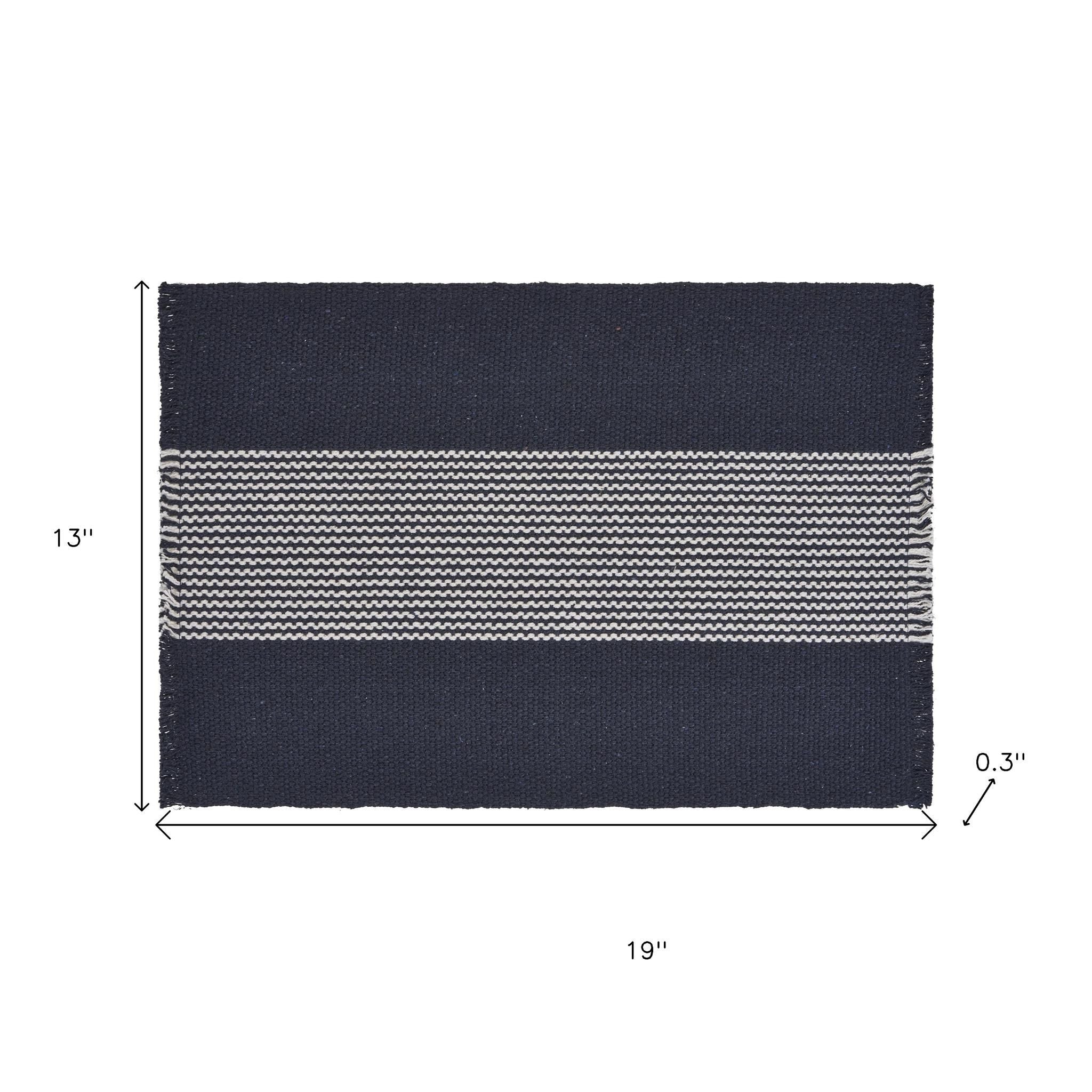 19" Set of Four Navy Blue And White Striped Cotton Placemats - Kitchen & Dining