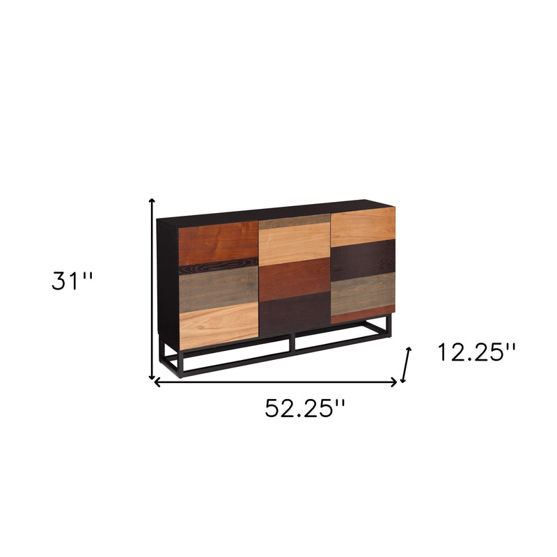 52" Brown Gray And Black Patch Three Door Sideboard Cabinet - Kitchen & Dining