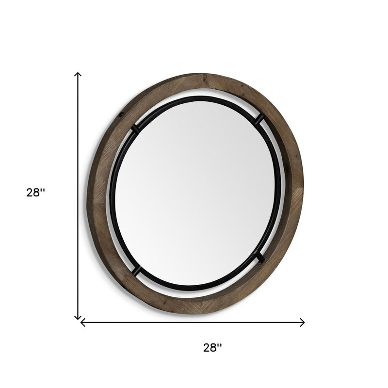 28" Brown Round Wood Framed Accent Mirror - Bed & Bath