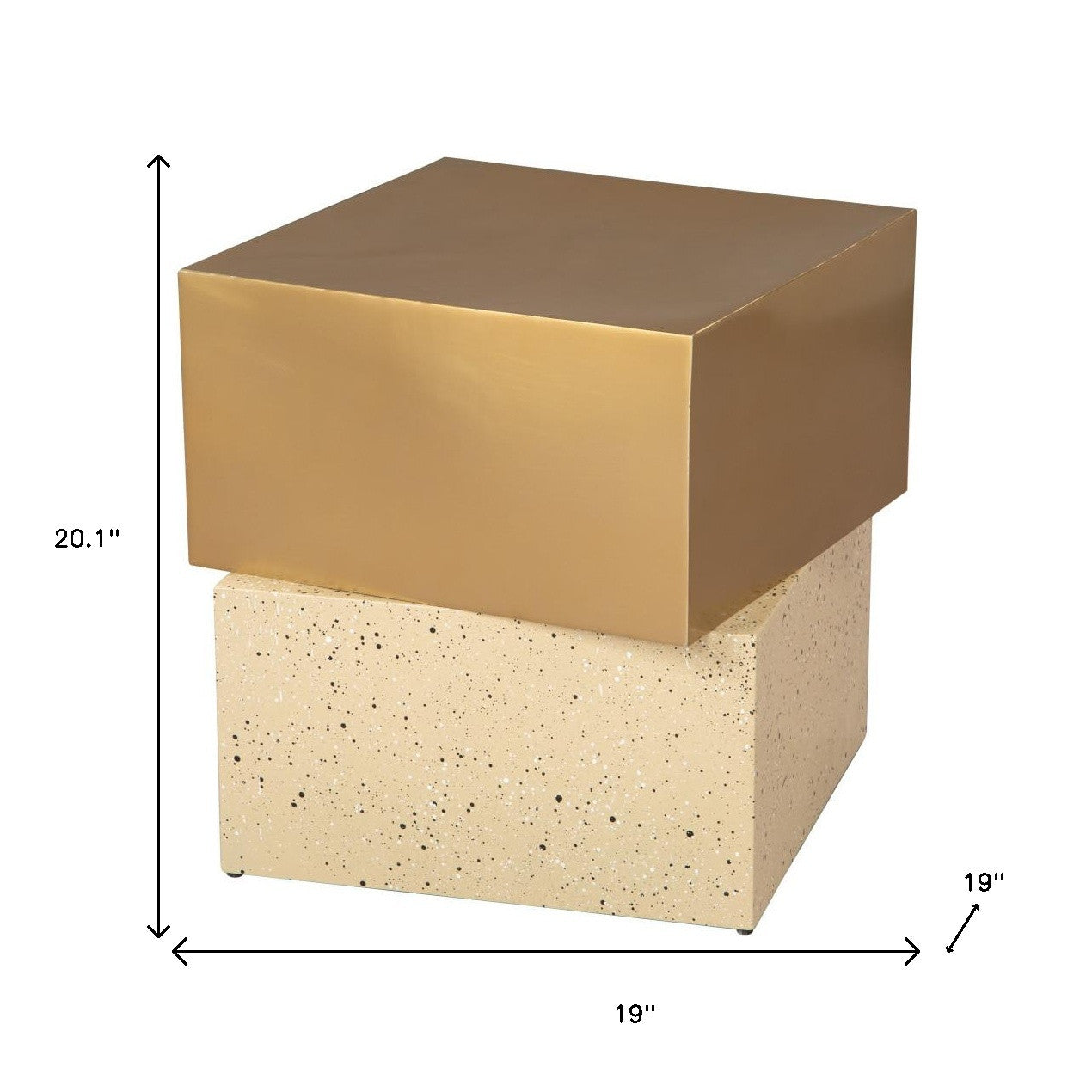 20" Gold and Beige Faux Terrazzo and Iron Free Form Pedestal End Table - Living Room