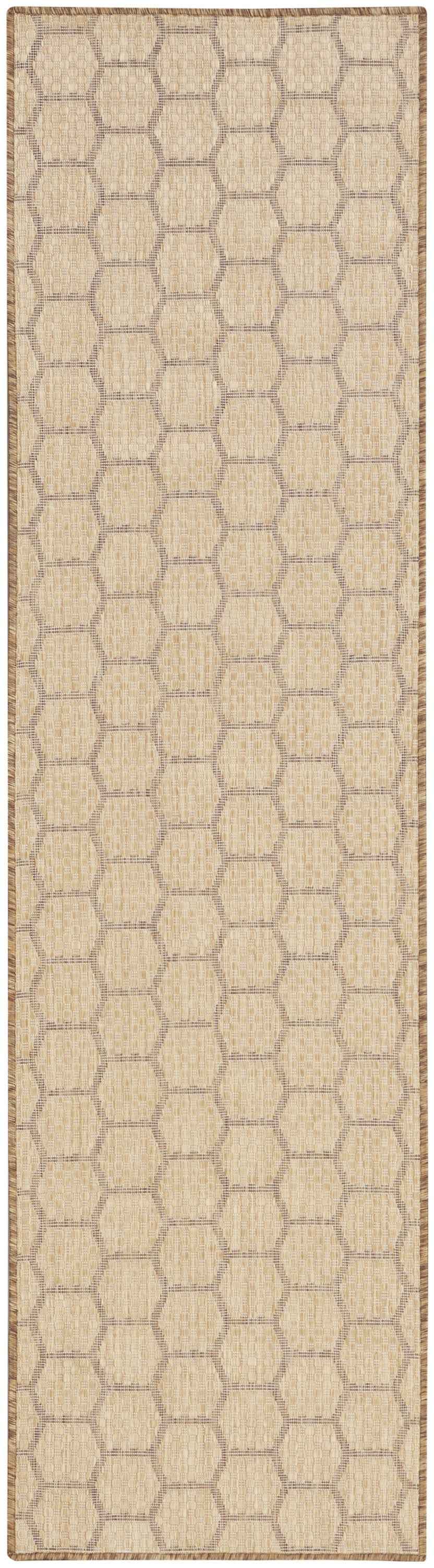 6' Natural And Beige Geometric Indoor Outdoor Area Rug