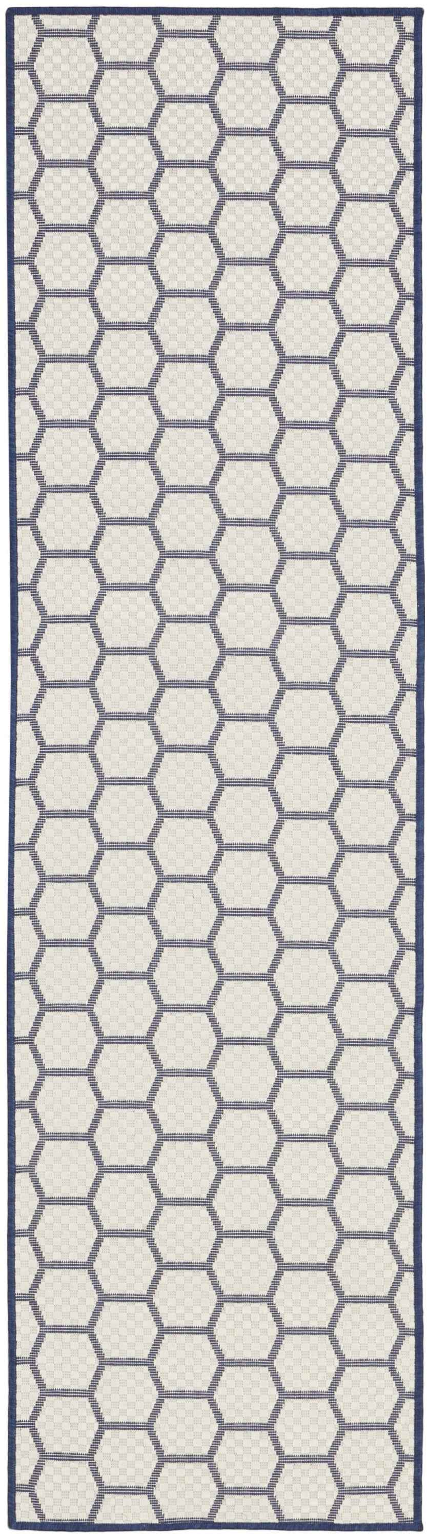 6' Navy Blue And Ivory Geometric Indoor Outdoor Area Rug