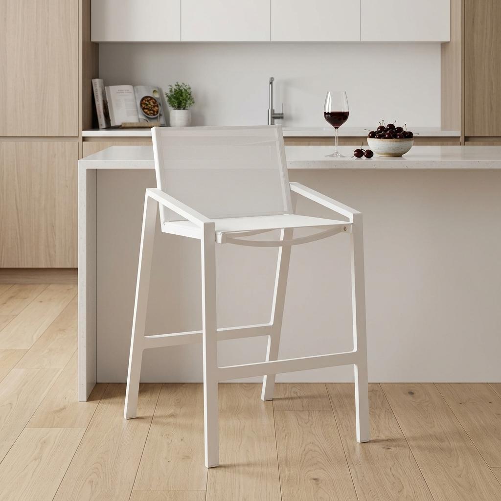 28" White Iron And Steel Counter Height Bar Chair - Living Room