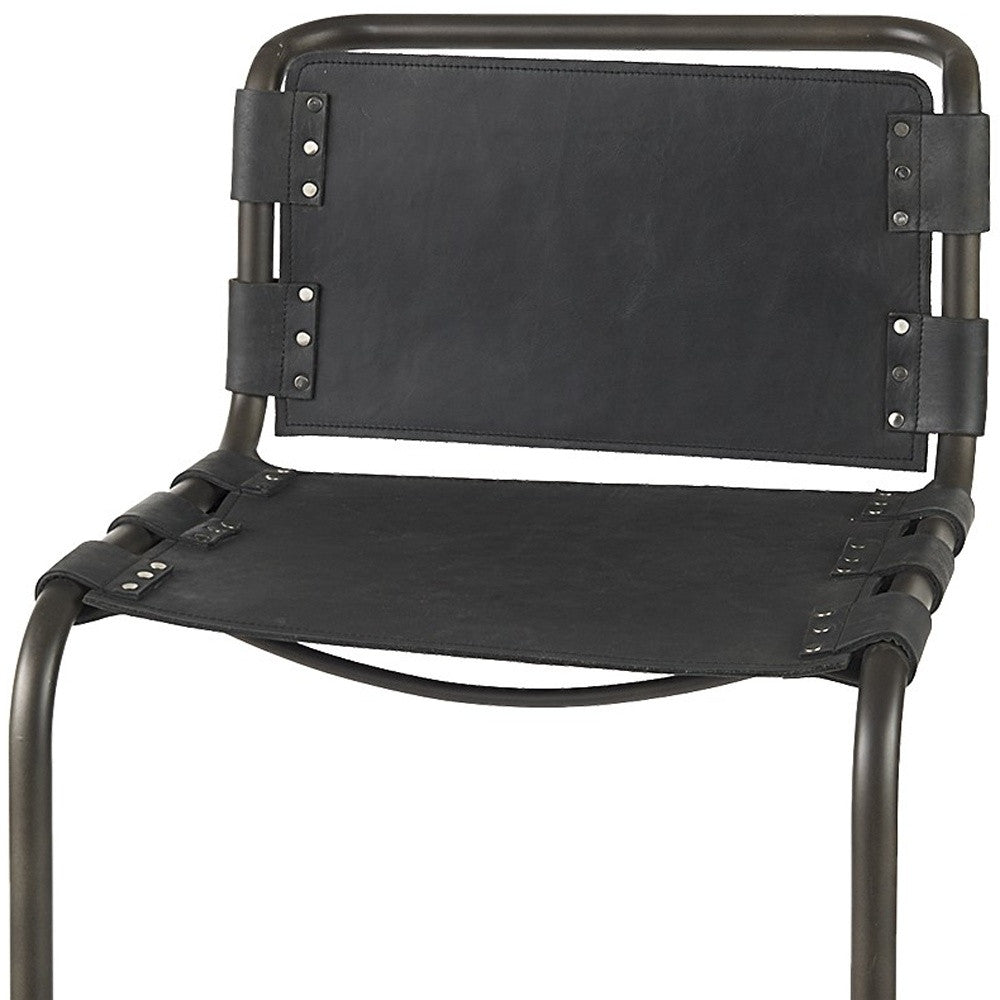 30" Black And Gray Leather And Iron Bar Height Bar Chair - Living Room