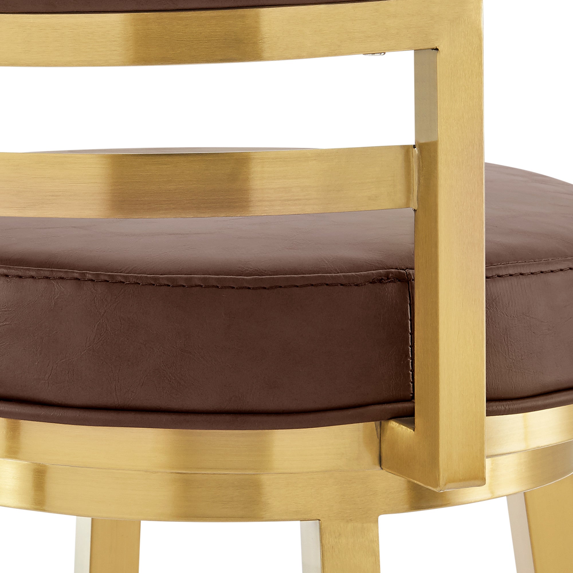 26" Coffee And Gold Faux Leather And Steel Low Back Counter Height Swivel Bar Chair - Living Room