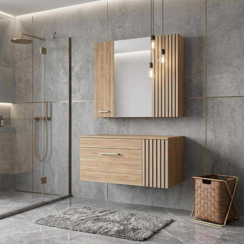 24" Natural Wood Floating Double Door Bathroom Vanity And Medicine Cabinet With Mirror - Bed & Bath
