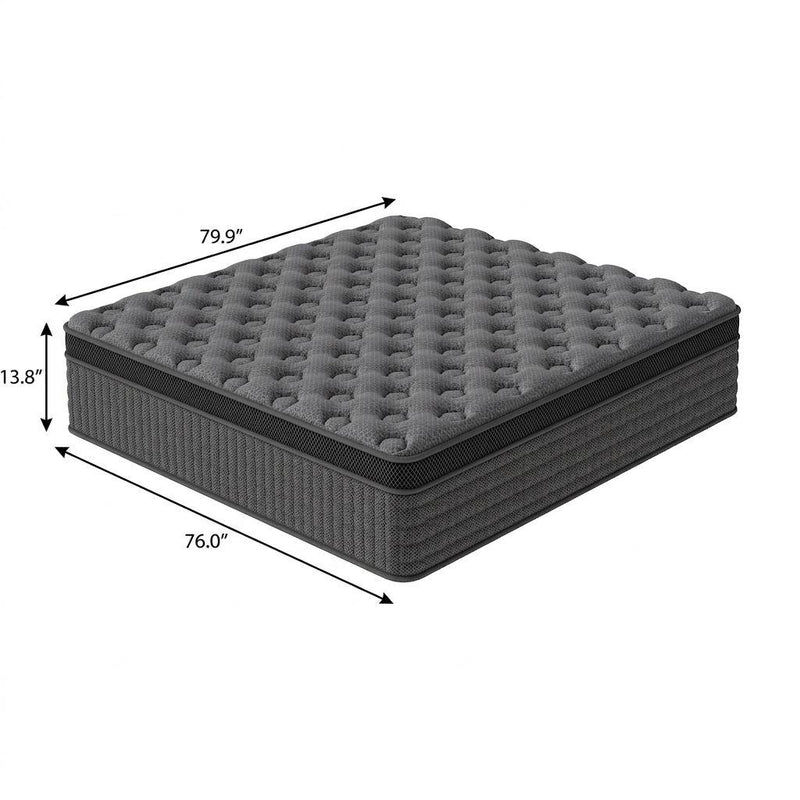 King hybrid mattress dimensions: 79.9 in x 76.0 in x 13.8 in, gray top