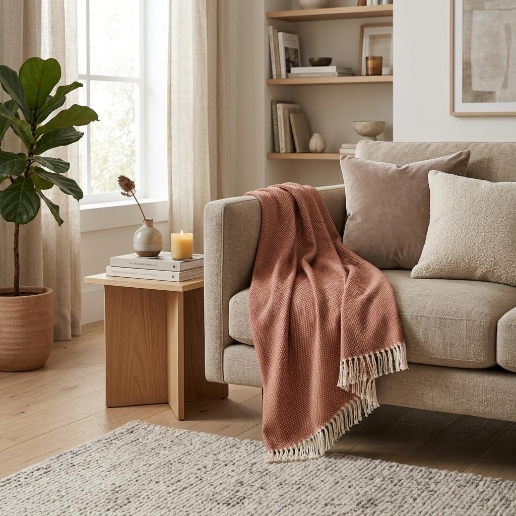 70" X 55" Terra Cotta Woven Cotton Plush Throw Blanket - Home Decor