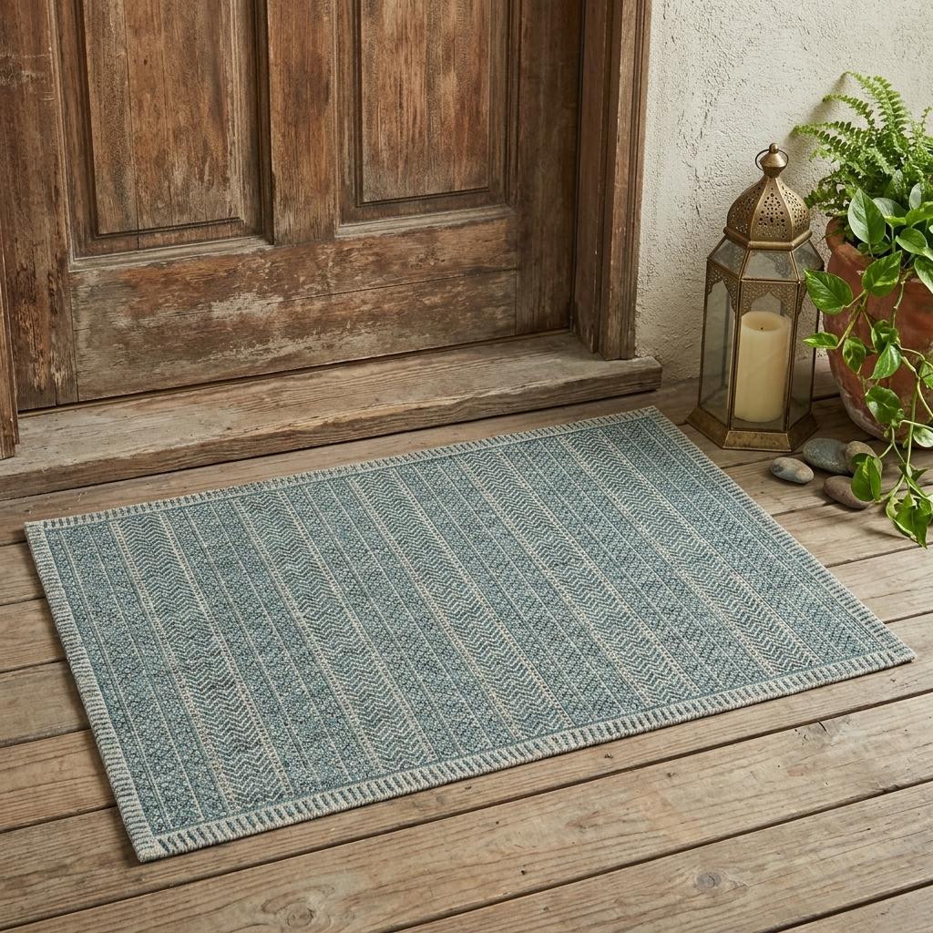 3' X 5' Teal Blue Geometric Indoor Outdoor Area Rug - Outdoor
