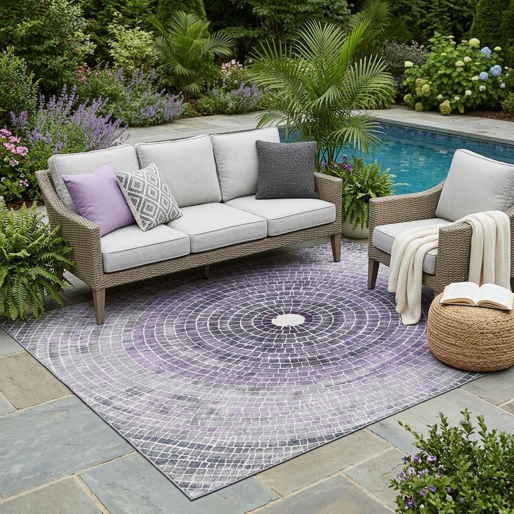 5' X 8' Lavender And Gray Geometric Washable Indoor Outdoor Area Rug - Sports & Outdoor