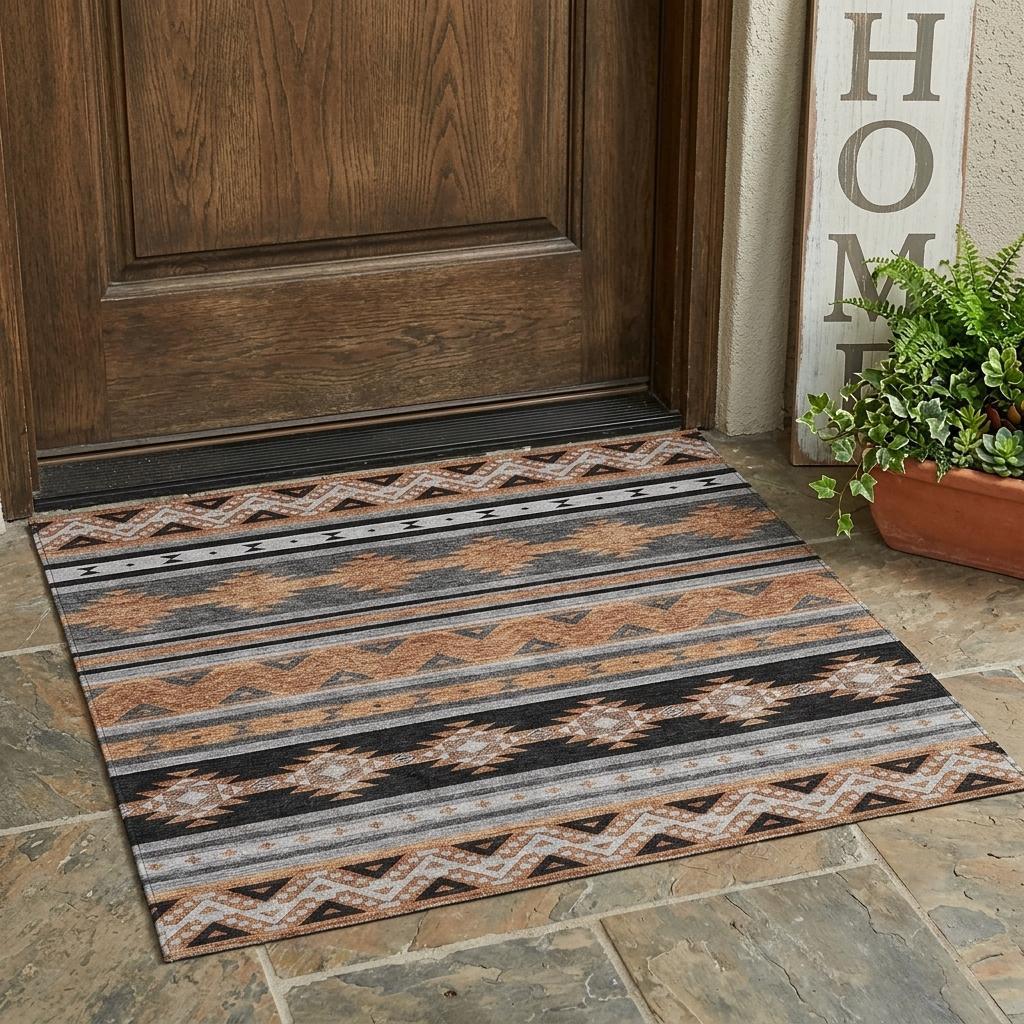 3' X 5' Black And Copper Southwestern Washable Indoor Outdoor Area Rug - Sports & Outdoor