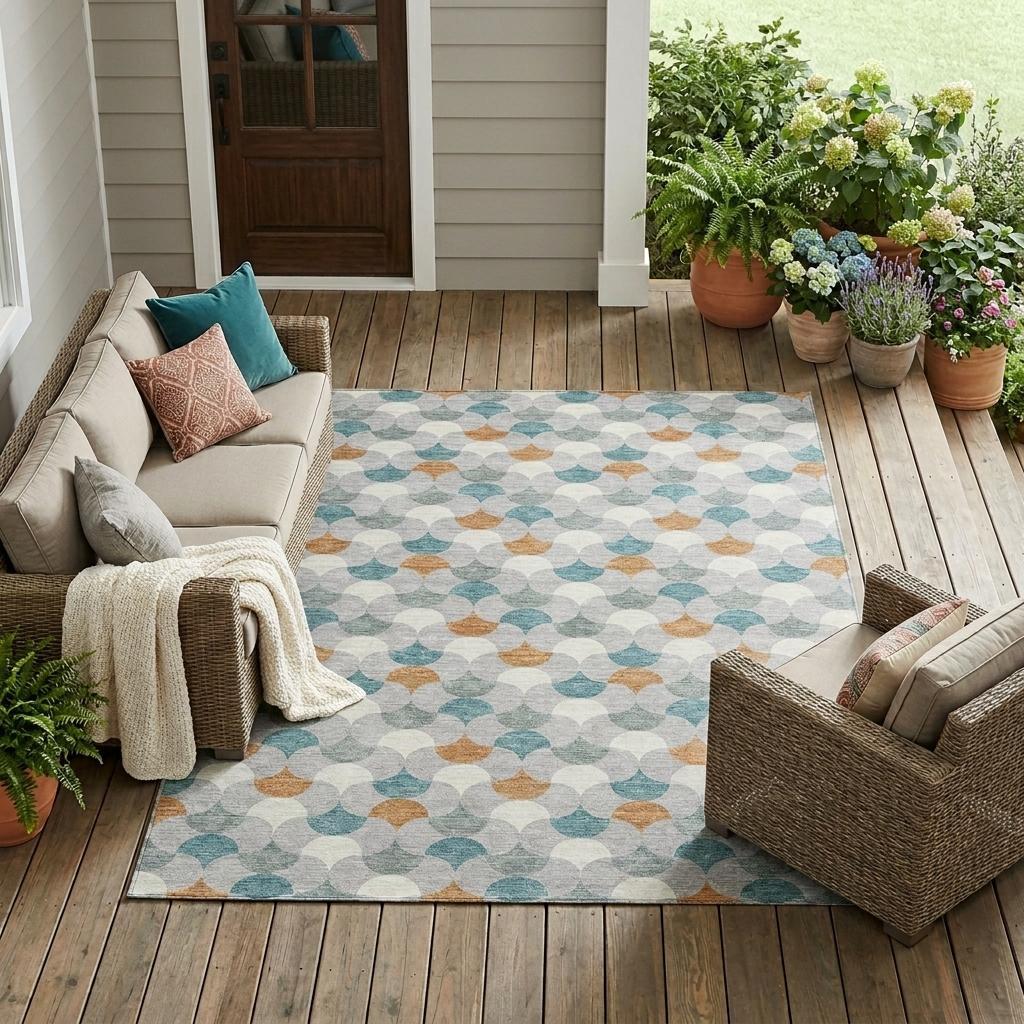 10' X 14' Silver And Copper Geometric Washable Indoor Outdoor Area Rug - Sports & Outdoor