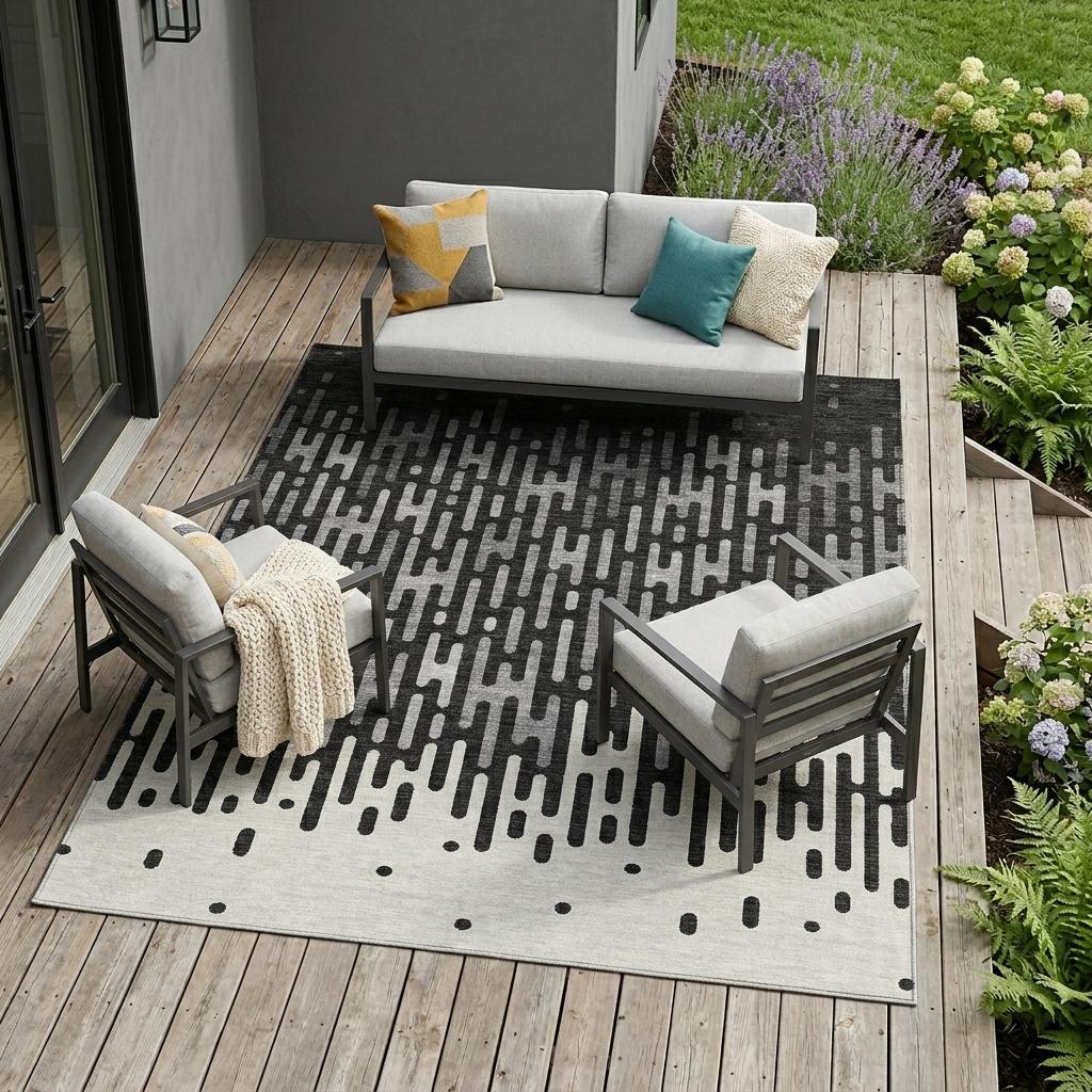 10' X 14' Black And Granite Gray Abstract Washable Indoor Outdoor Area Rug - Sports & Outdoor