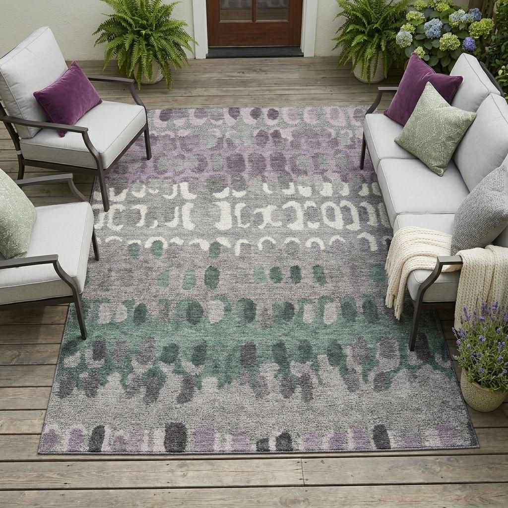 8' X 10' Plum And Gray Geometric Washable Indoor Outdoor Area Rug - Outdoor