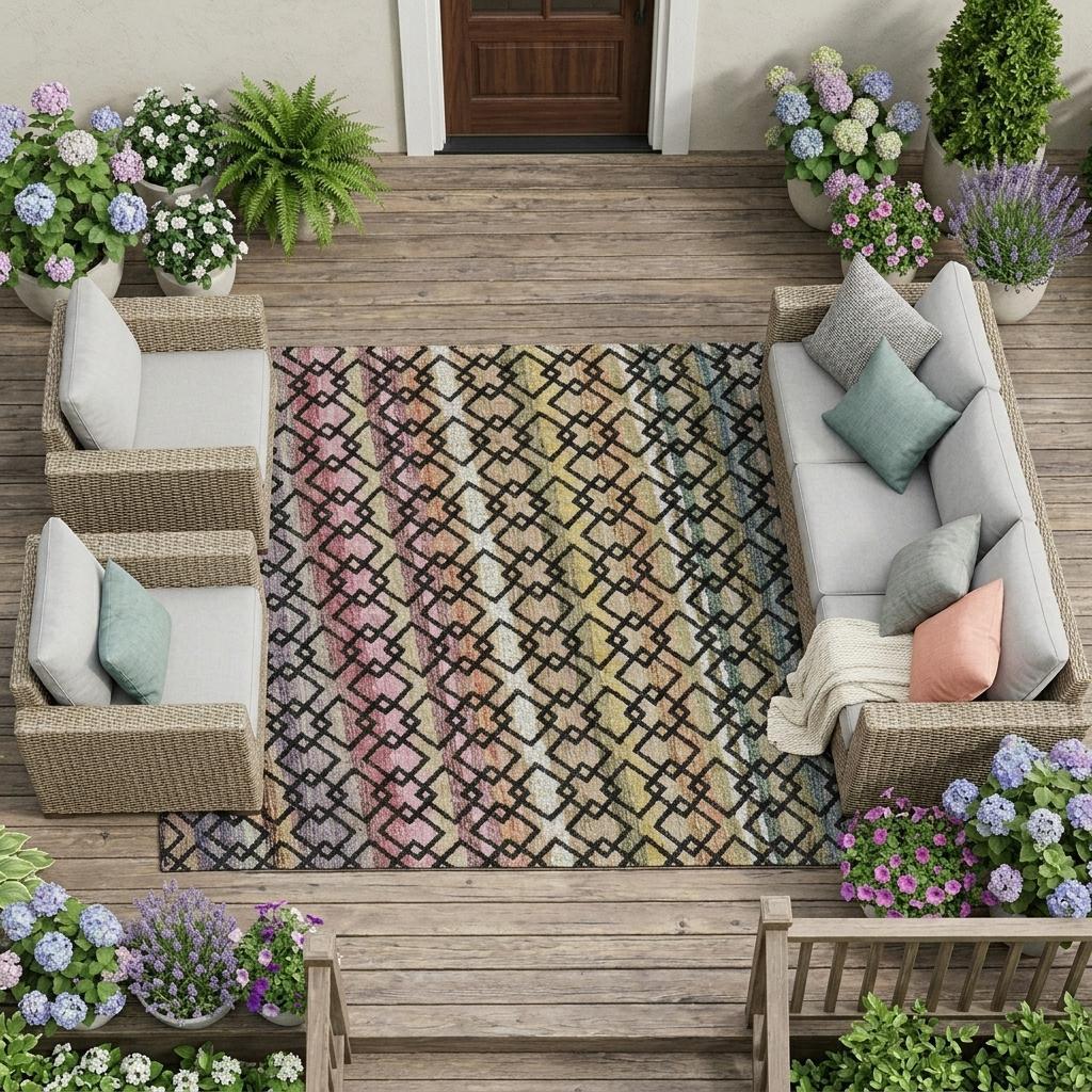 9' X 12' Black And Gold Striped Washable Indoor Outdoor Area Rug - Outdoor