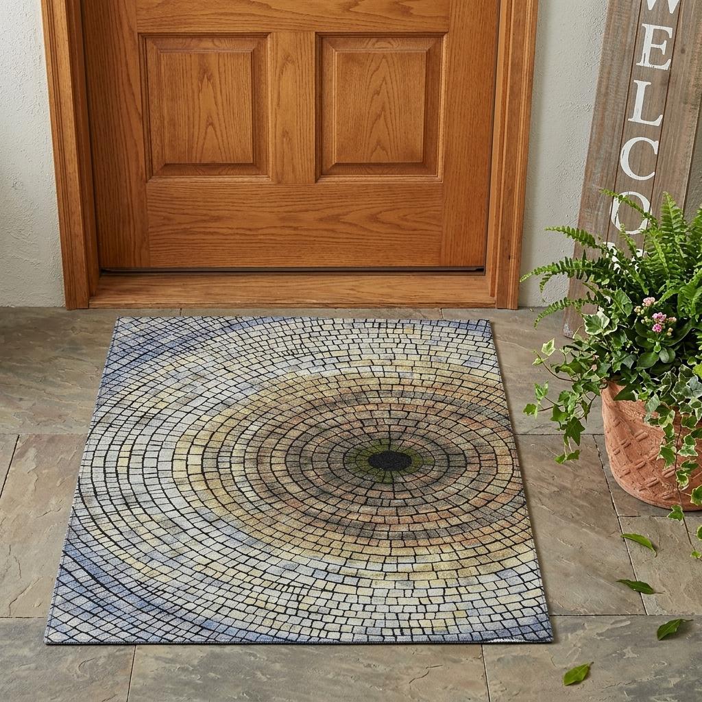 3' X 5' Gold And Gray Geometric Washable Indoor Outdoor Area Rug - Sports & Outdoor