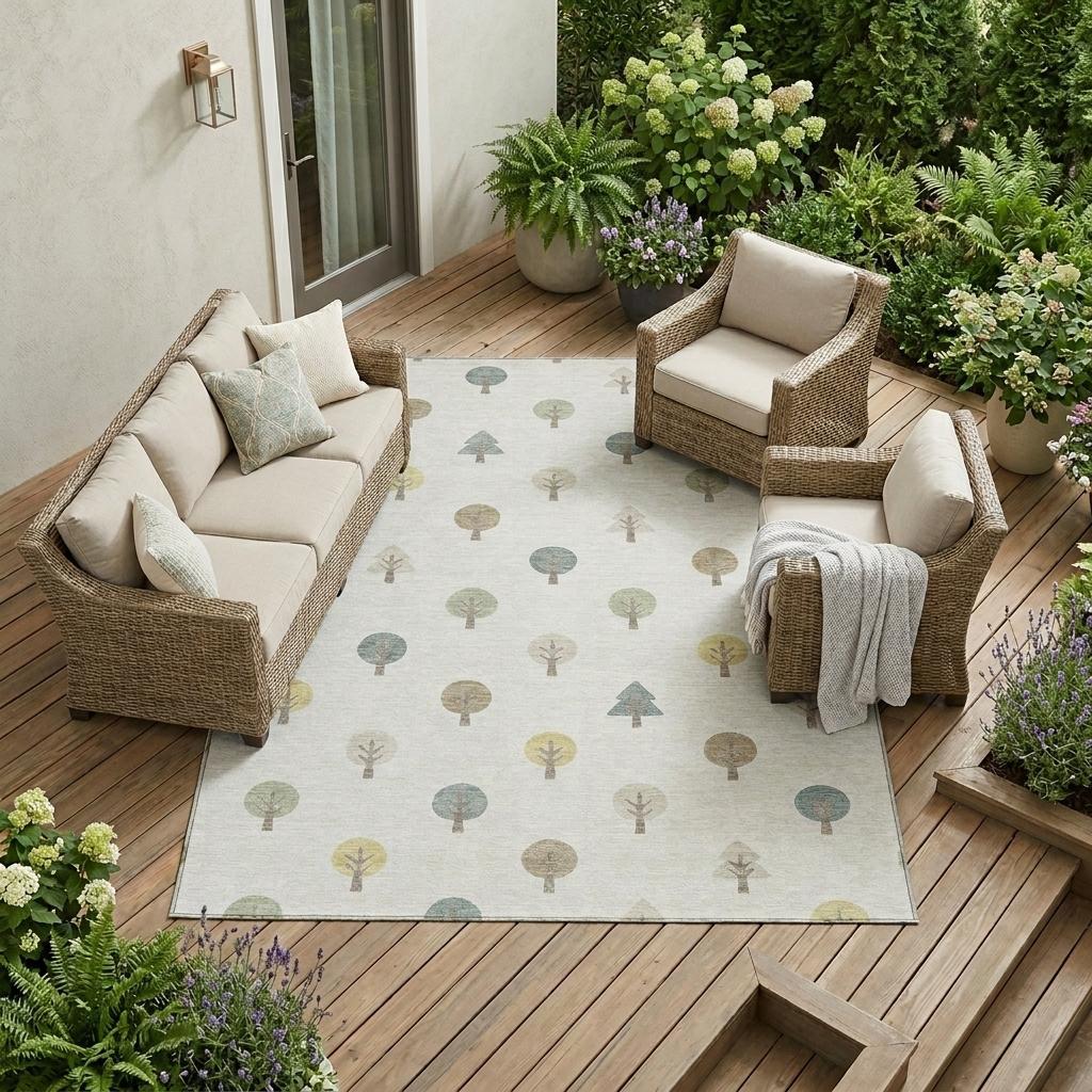 8' X 10' Ivory And Brown Geometric Washable Indoor Outdoor Area Rug - Outdoor | blocked-missing-media,…