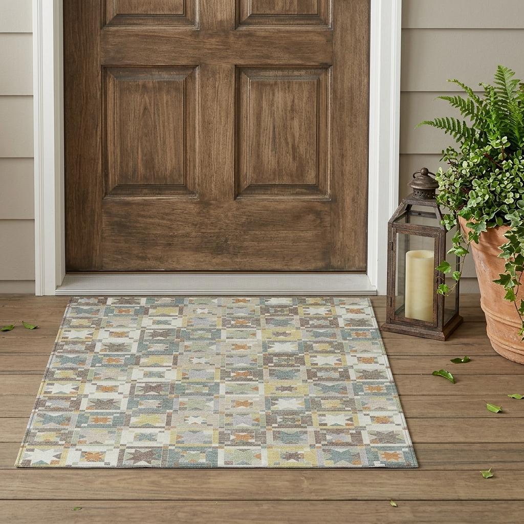 3' X 5' Ivory And Brown Patchwork Washable Indoor Outdoor Area Rug - Sports & Outdoor