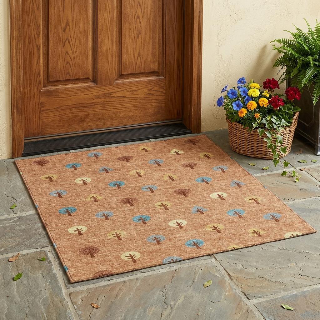 3' X 5' Copper And Teal Blue Geometric Washable Indoor Outdoor Area Rug - Outdoor | blocked-missing-media,…
