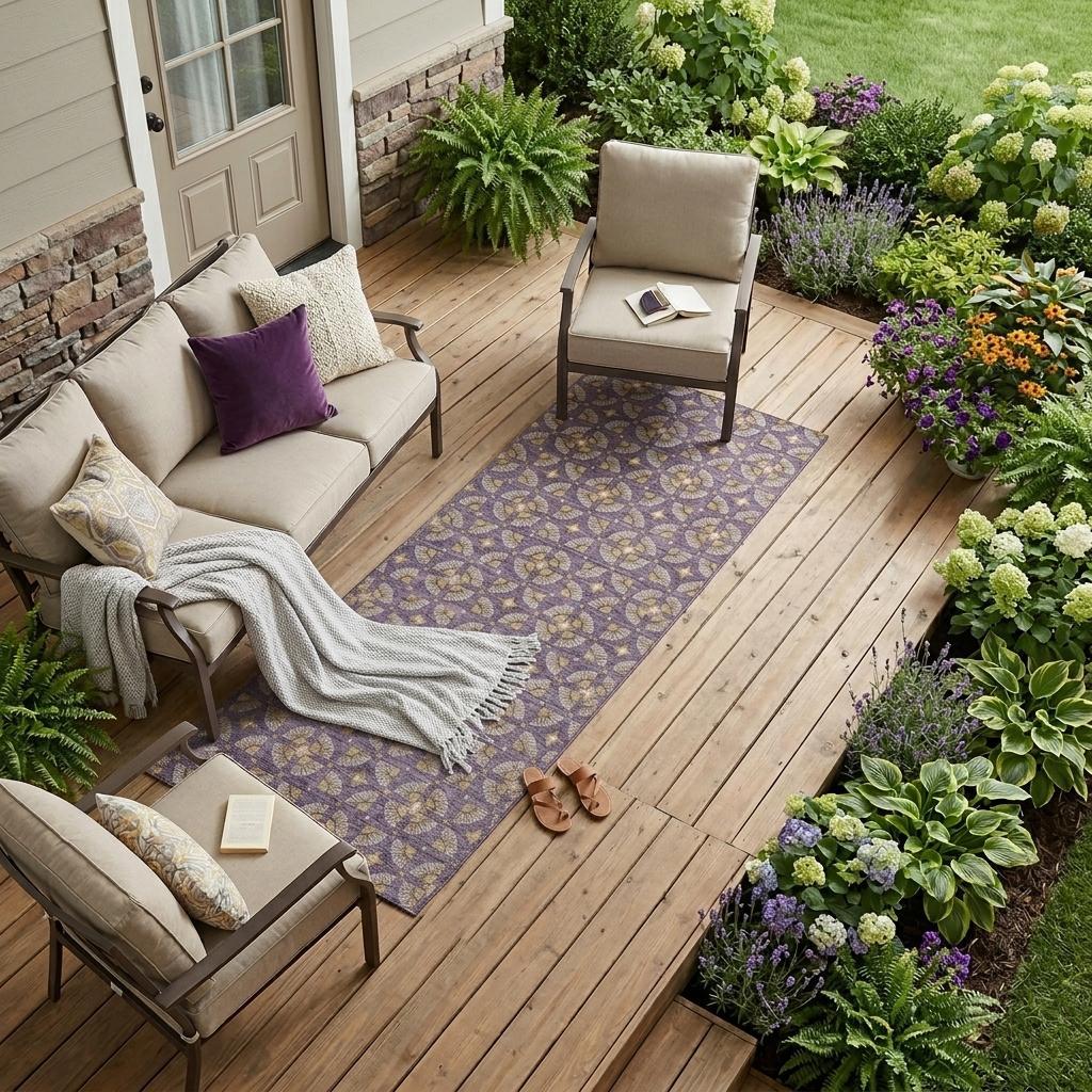 8' X 10' Purple And Gold Geometric Washable Indoor Outdoor Area Rug - Sports & Outdoor