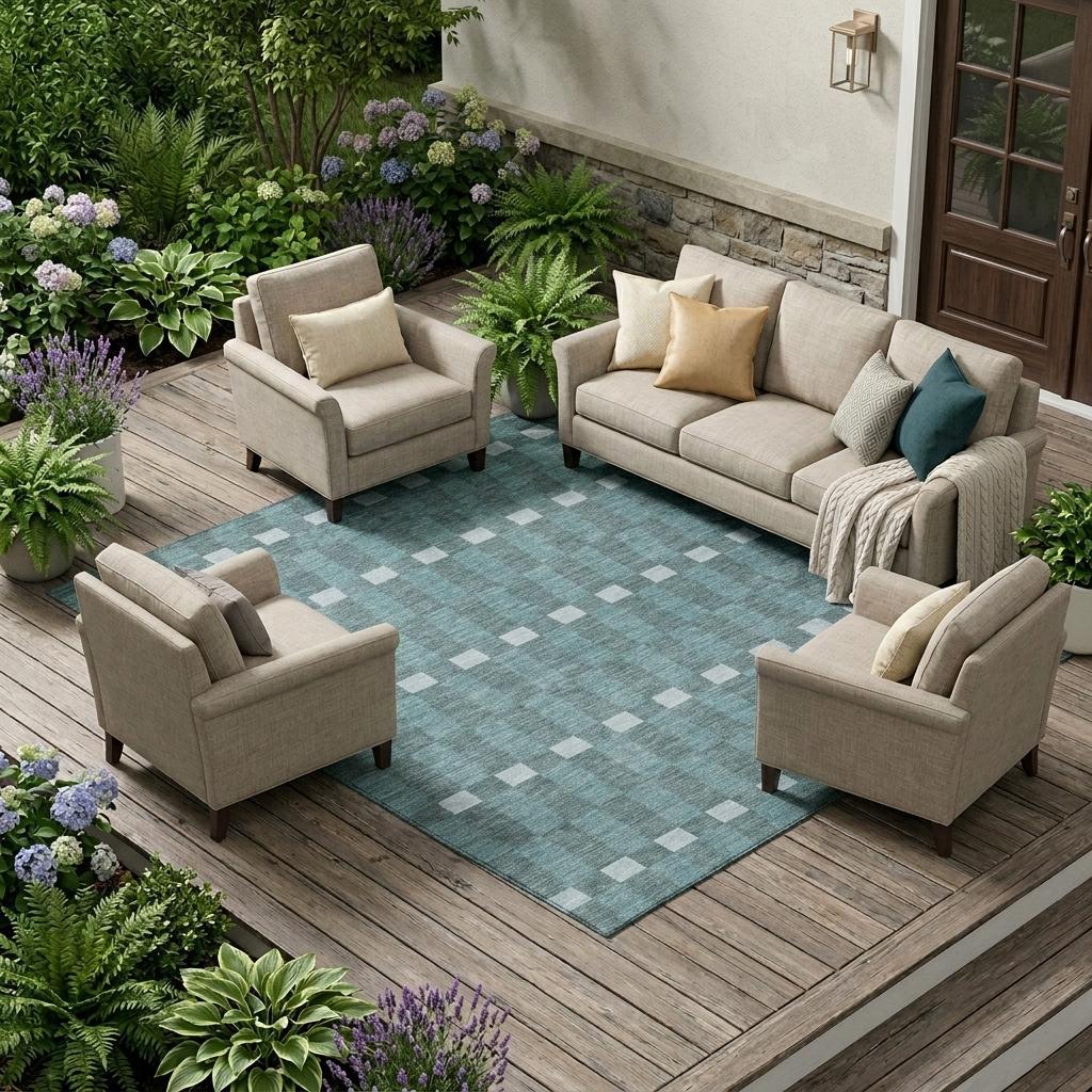 10' X 14' Teal Blue And Sky Blue Geometric Washable Indoor Outdoor Area Rug - Sports & Outdoor