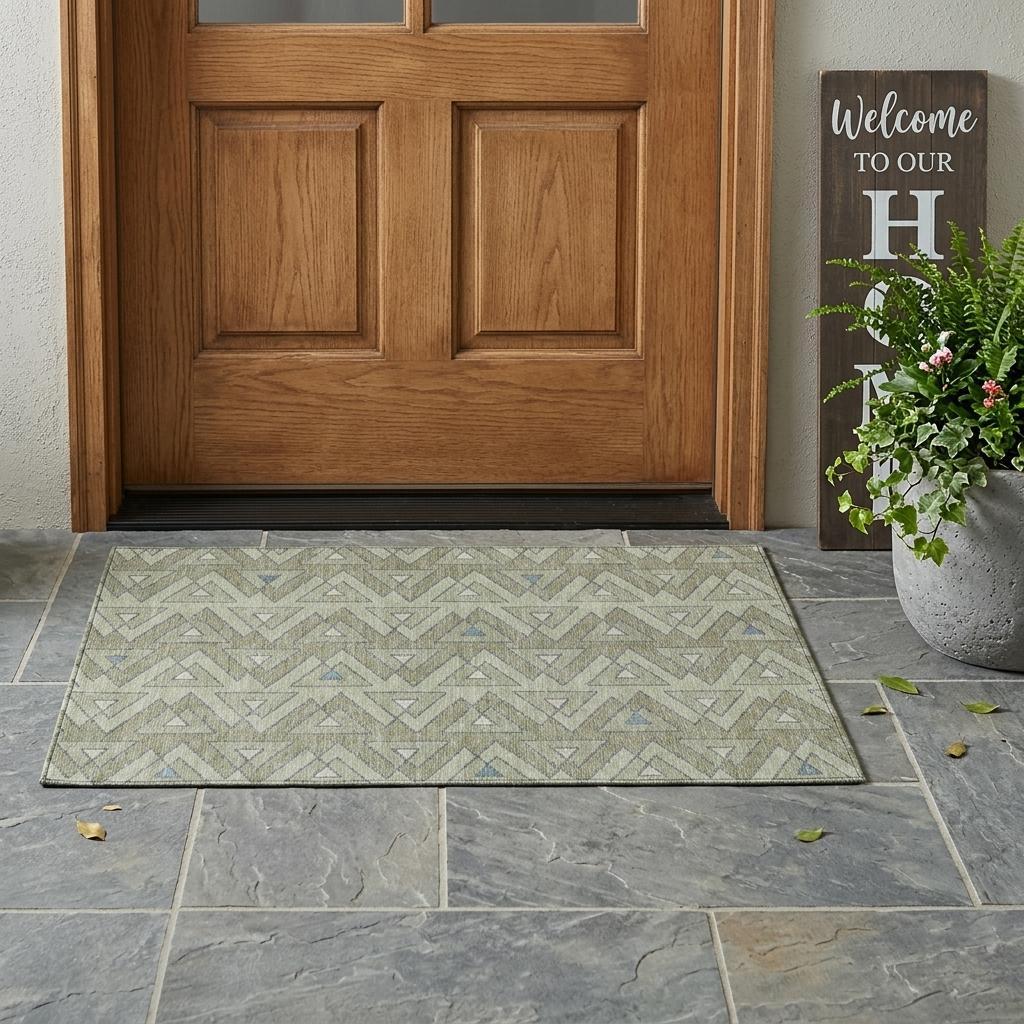 3' X 5' Green And Sage Geometric Washable Indoor Outdoor Area Rug - Sports & Outdoor