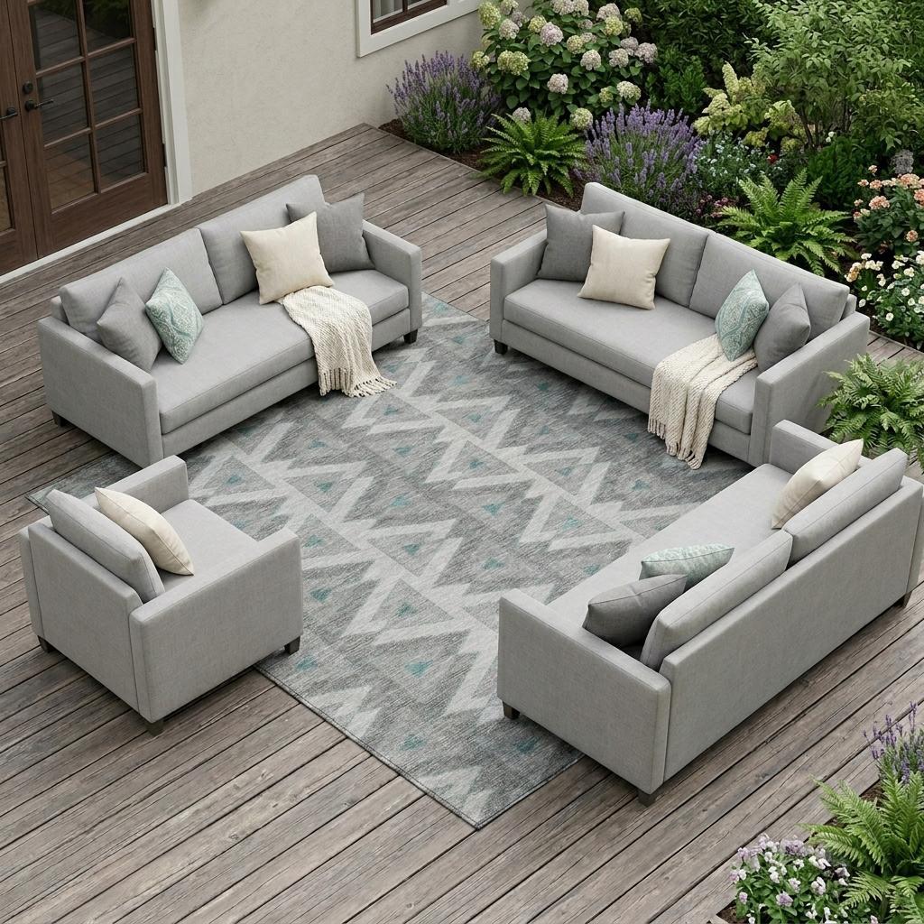 10' X 14' Silver And Gray Geometric Washable Indoor Outdoor Area Rug - Outdoor | blocked-out-of-stock, Outdoor, sync-blocked