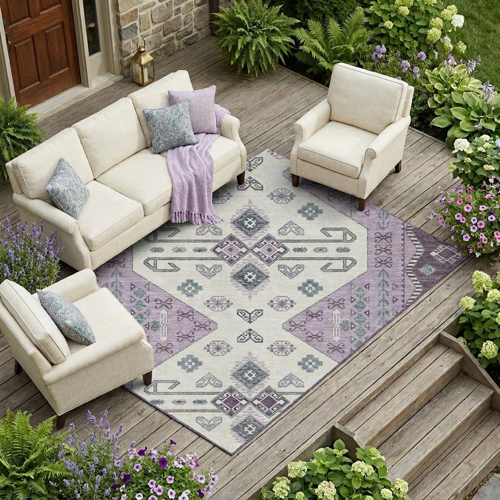 10' X 14' Purple And Lilac Geometric Washable Indoor Outdoor Area Rug - Sports & Outdoor