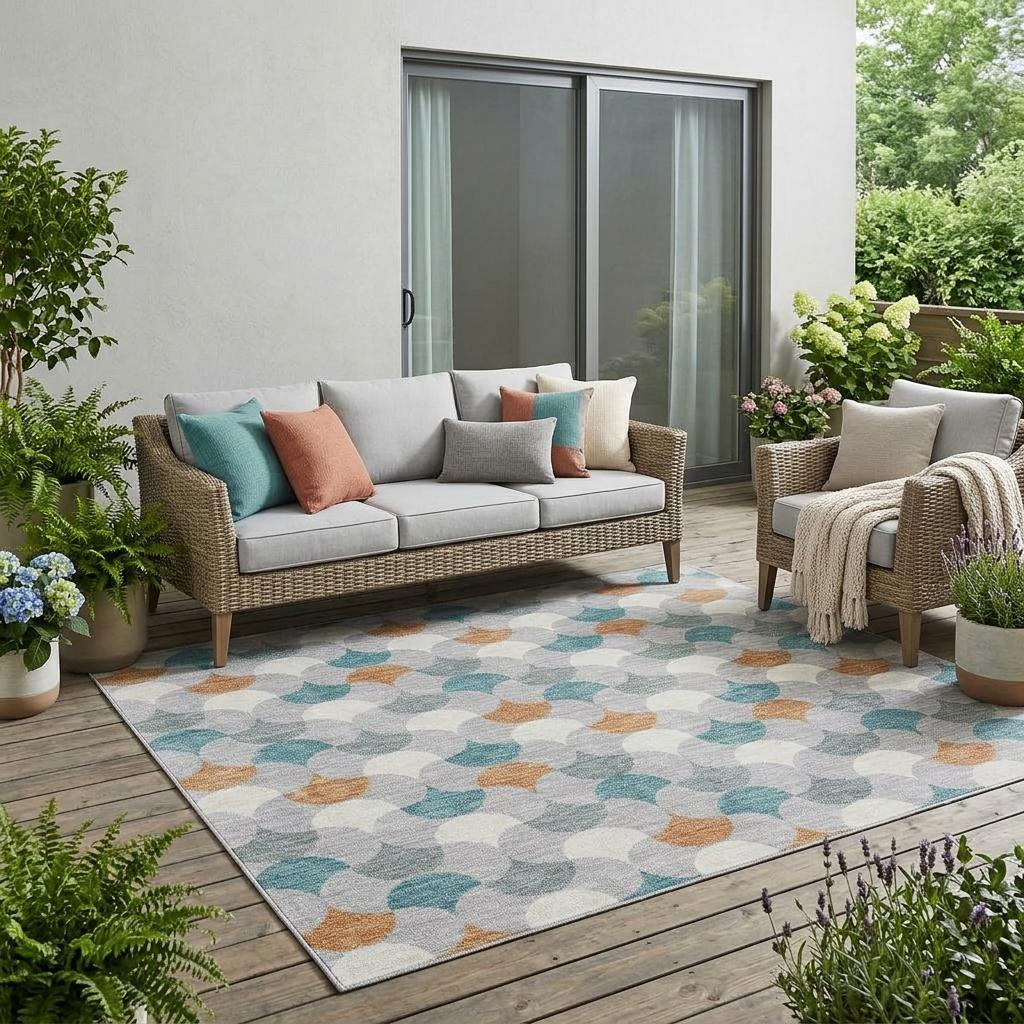 5' X 8' Silver And Copper Geometric Washable Indoor Outdoor Area Rug - Sports & Outdoor