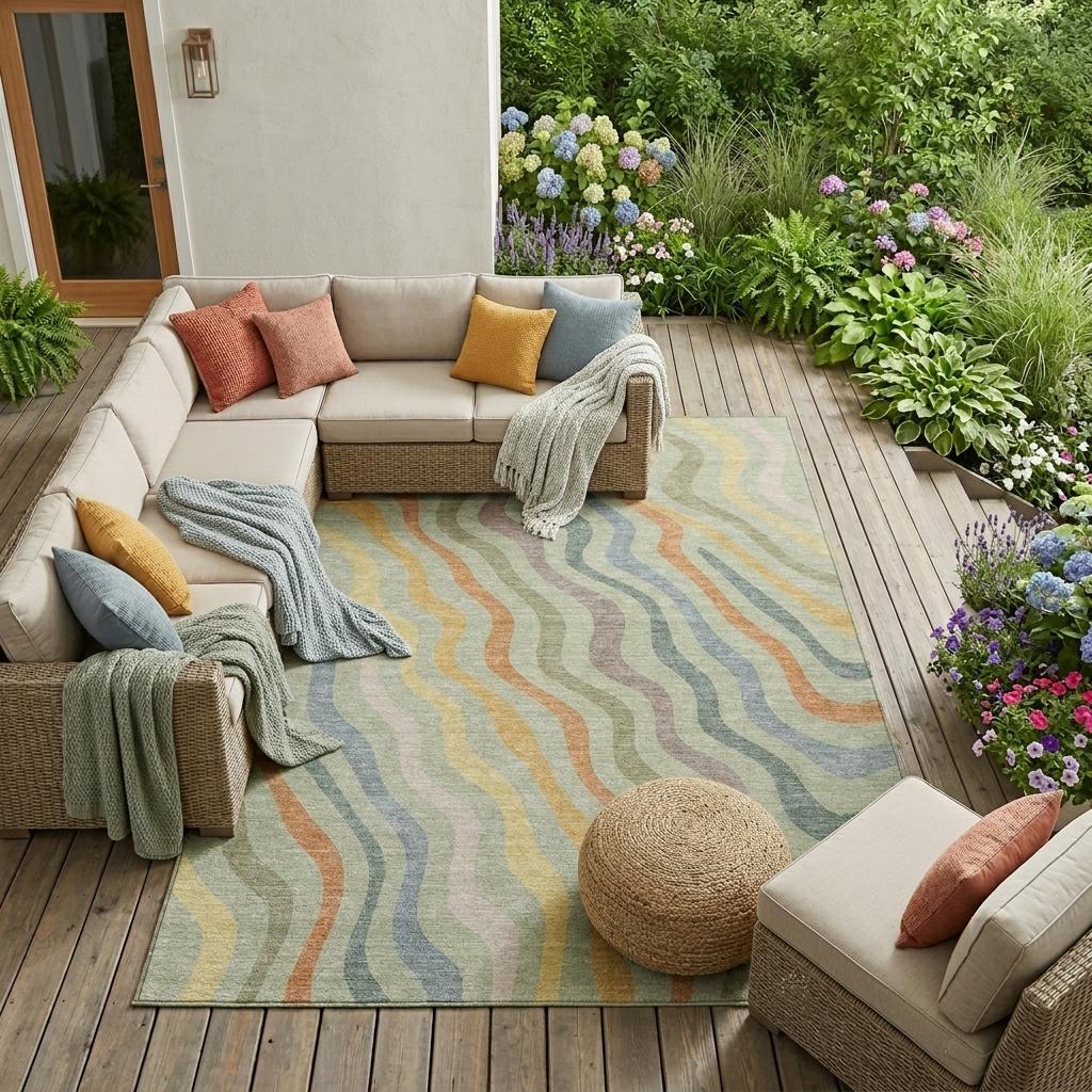 8' X 10' Green And Taupe Abstract Washable Indoor Outdoor Area Rug - Sports & Outdoor