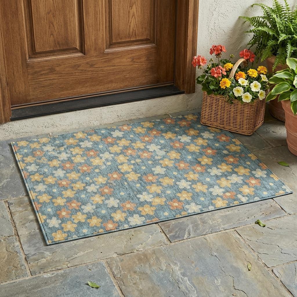 3' X 5' Teal Blue And Copper Floral Washable Indoor Outdoor Area Rug - Sports & Outdoor