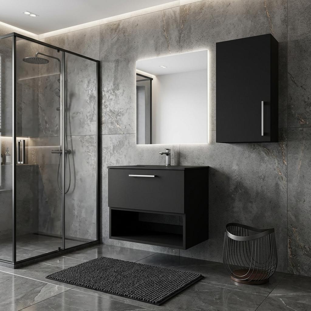 32" Black Wood Floating Single Door Bathroom Vanity And Medicine Cabinet - Bed & Bath