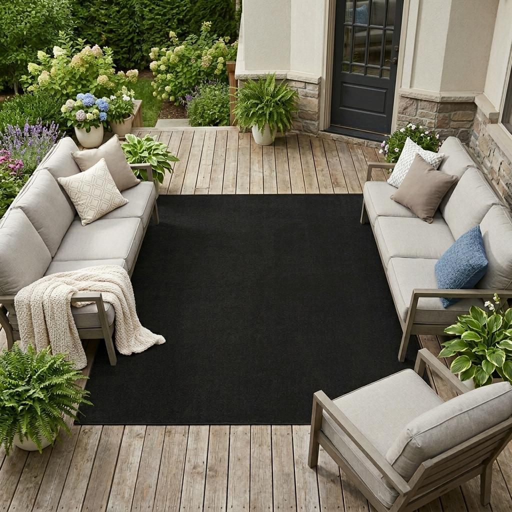 10' X 14' Black Stain Resistant Indoor Outdoor Area Rug - Outdoor