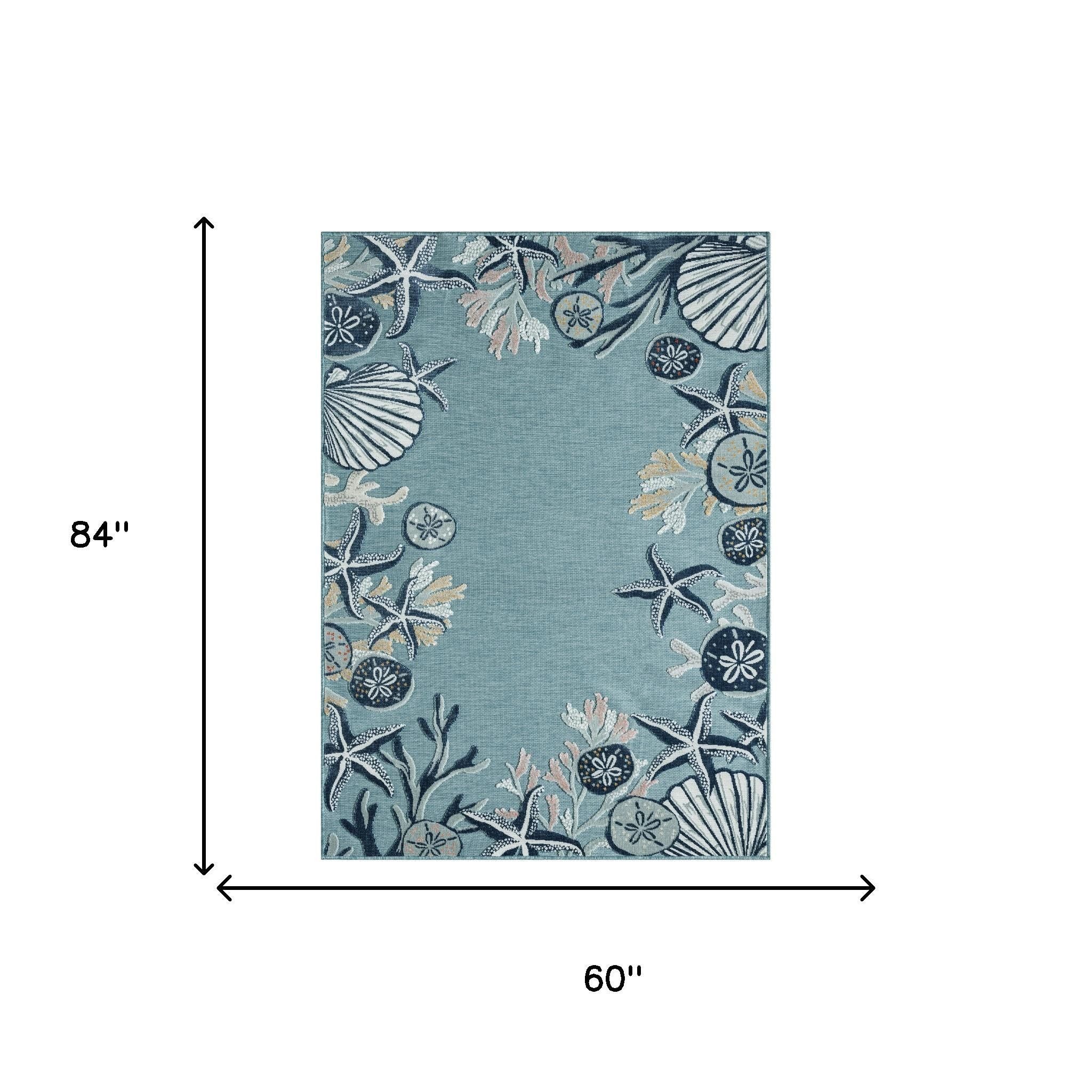 5' X 7' Blue And Beige Coral Area Rug - Home & Garden