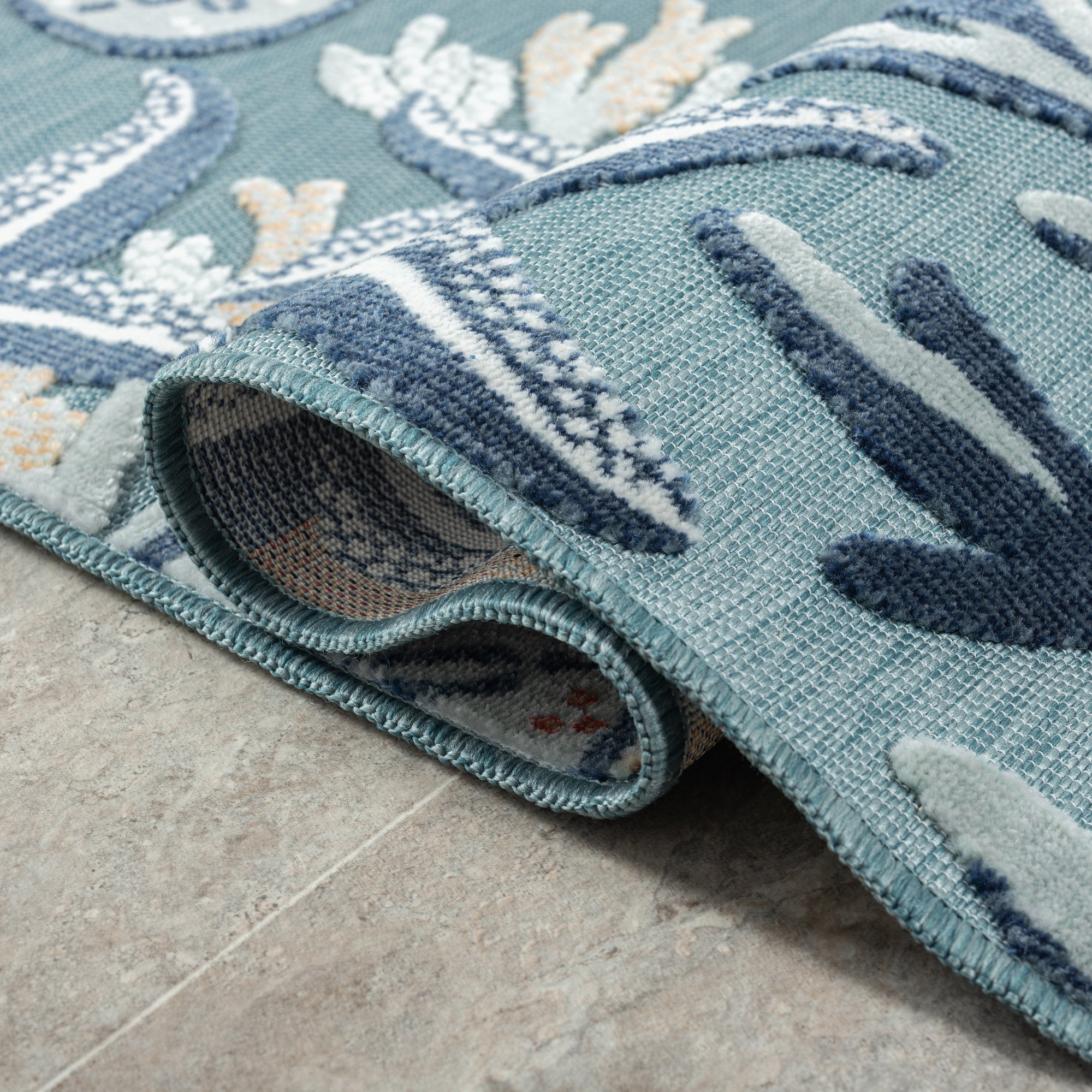 5' X 7' Blue And Beige Coral Area Rug - Home & Garden