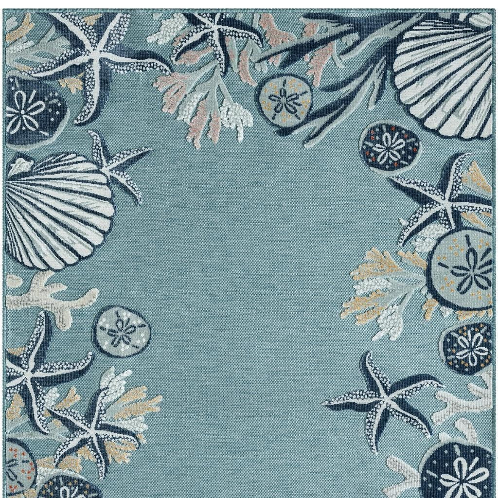 5' X 7' Blue And Beige Coral Area Rug - Home & Garden