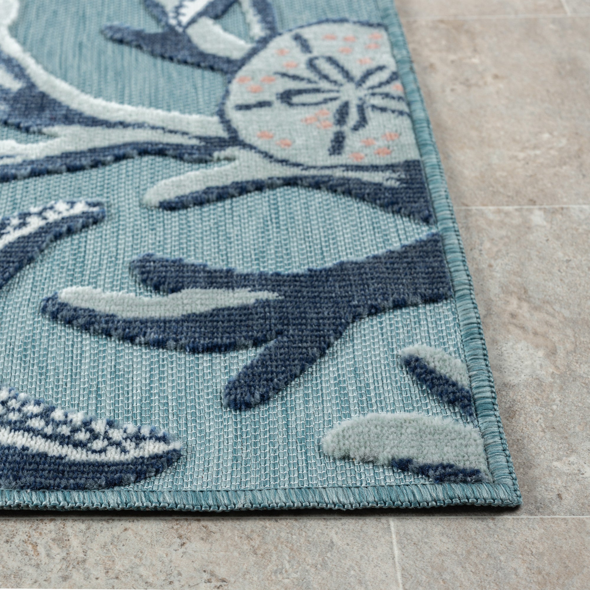 5' X 7' Blue And Beige Coral Area Rug - Home & Garden