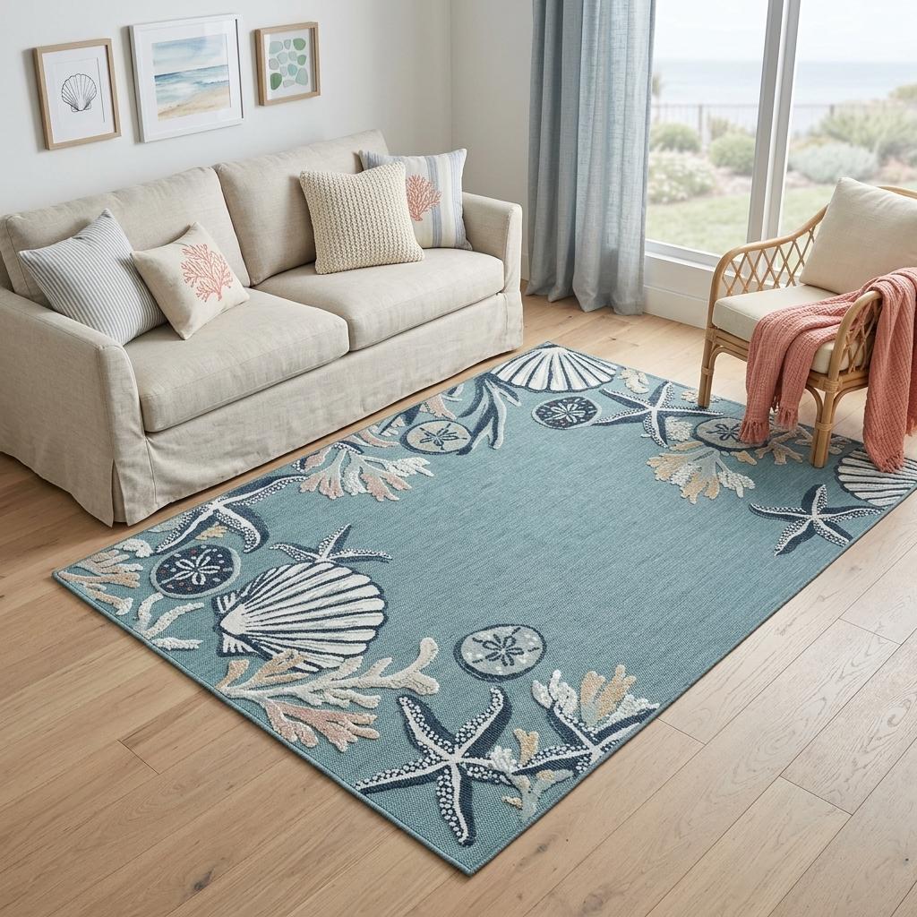 5' X 7' Blue And Beige Coral Area Rug - Home & Garden