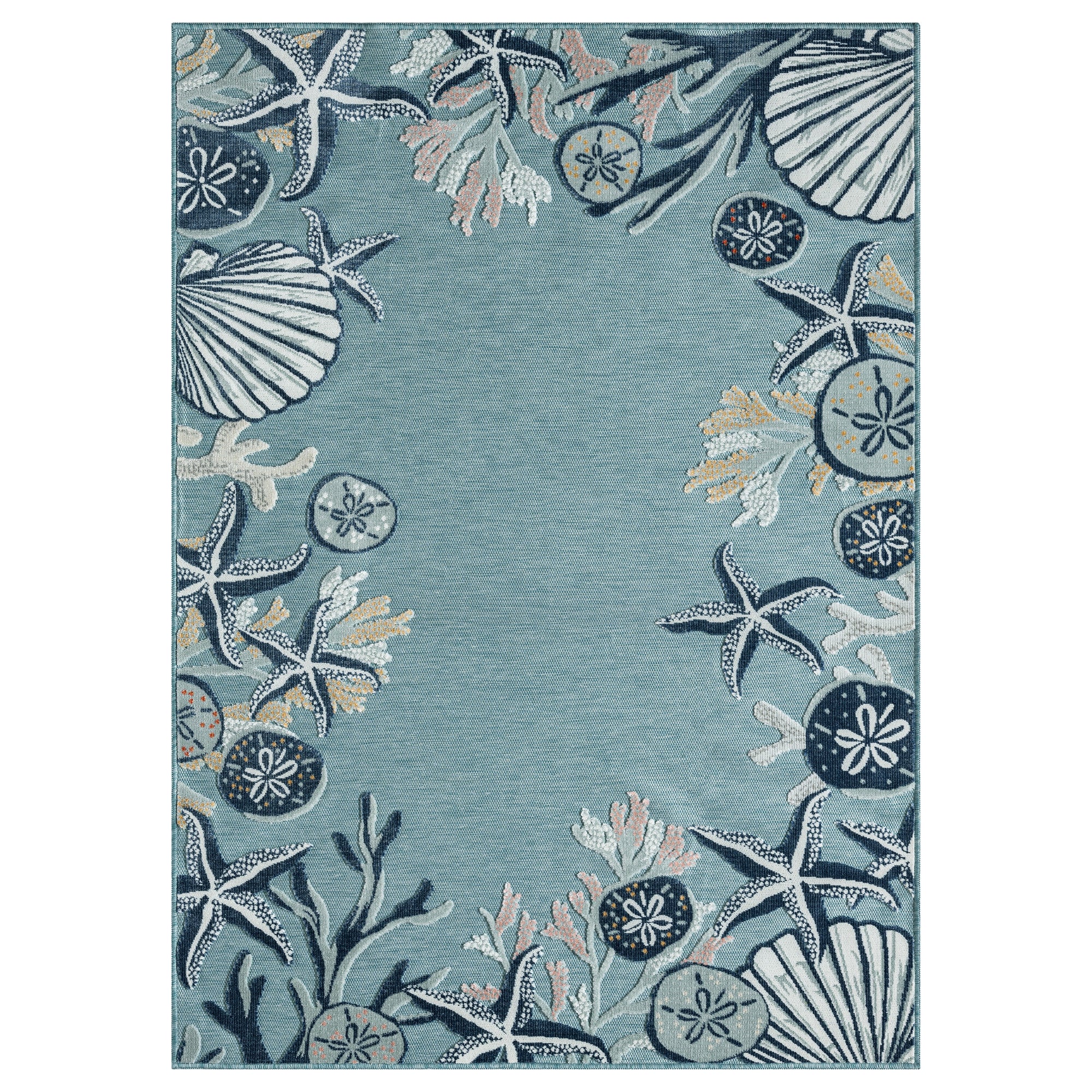 5' X 7' Blue And Beige Coral Area Rug - Home & Garden